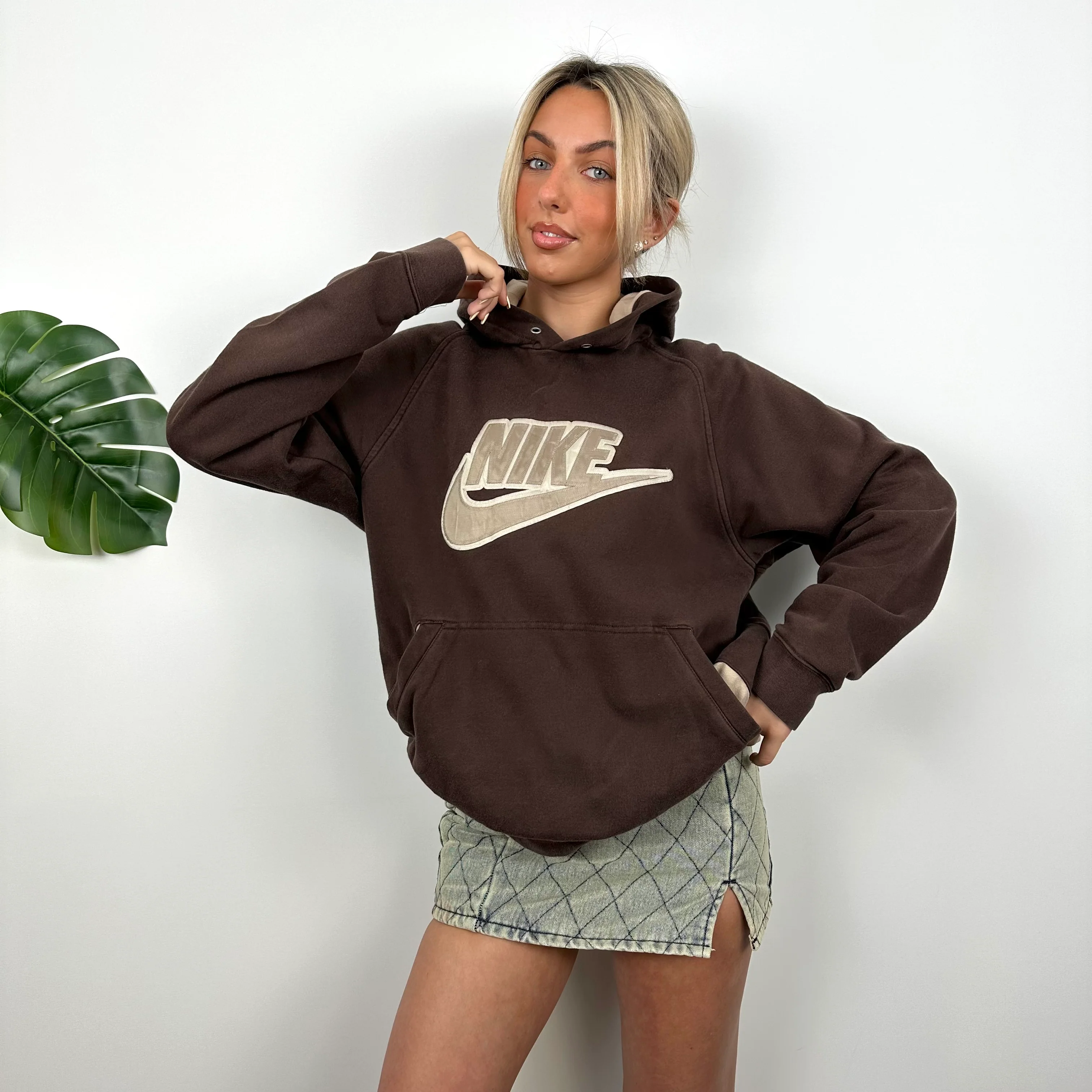 Nike Brown Embroidered Spell Out Hoodie (M) - Image 6