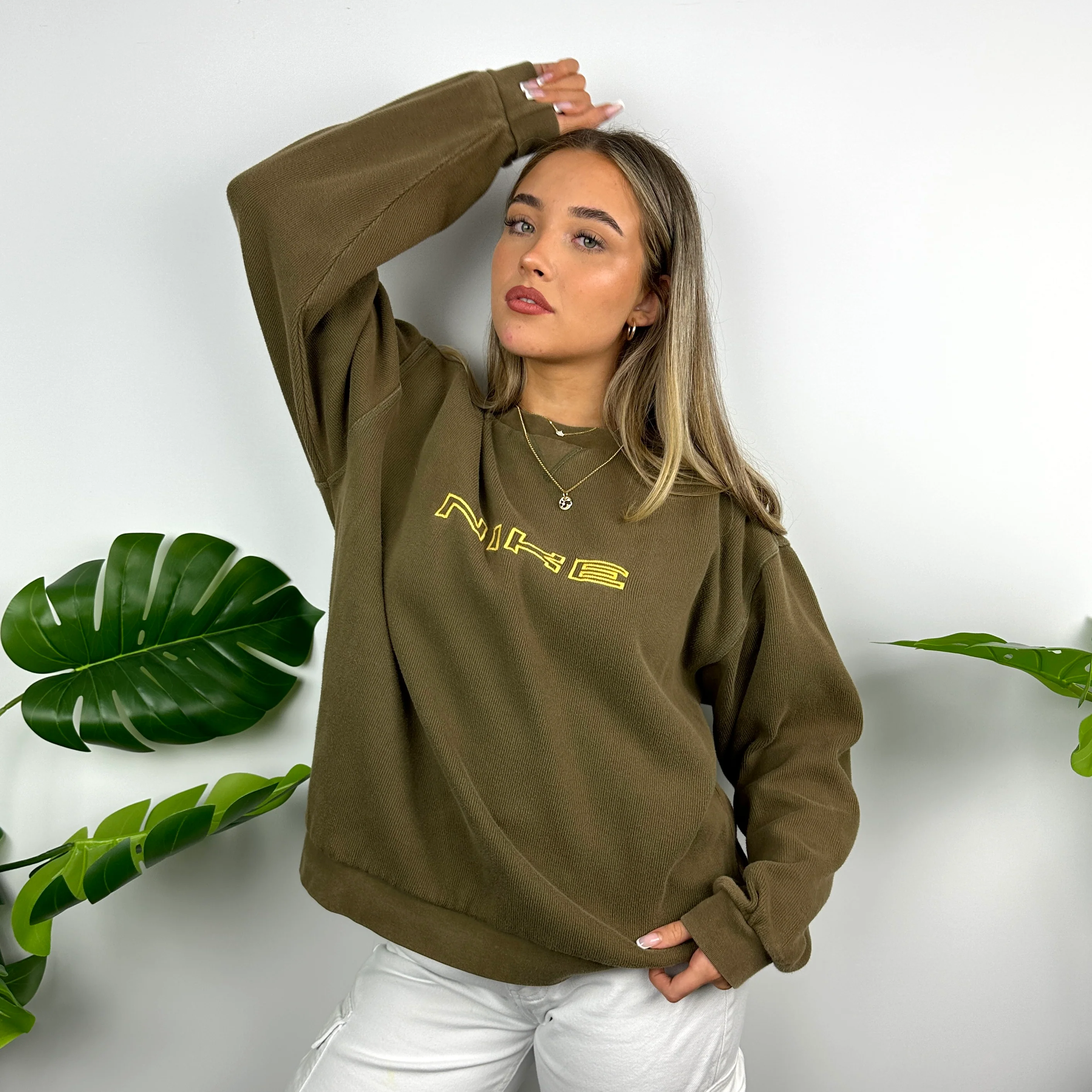 Nike Khaki Embroidered Spell Out Sweatshirt (L) - Image 2