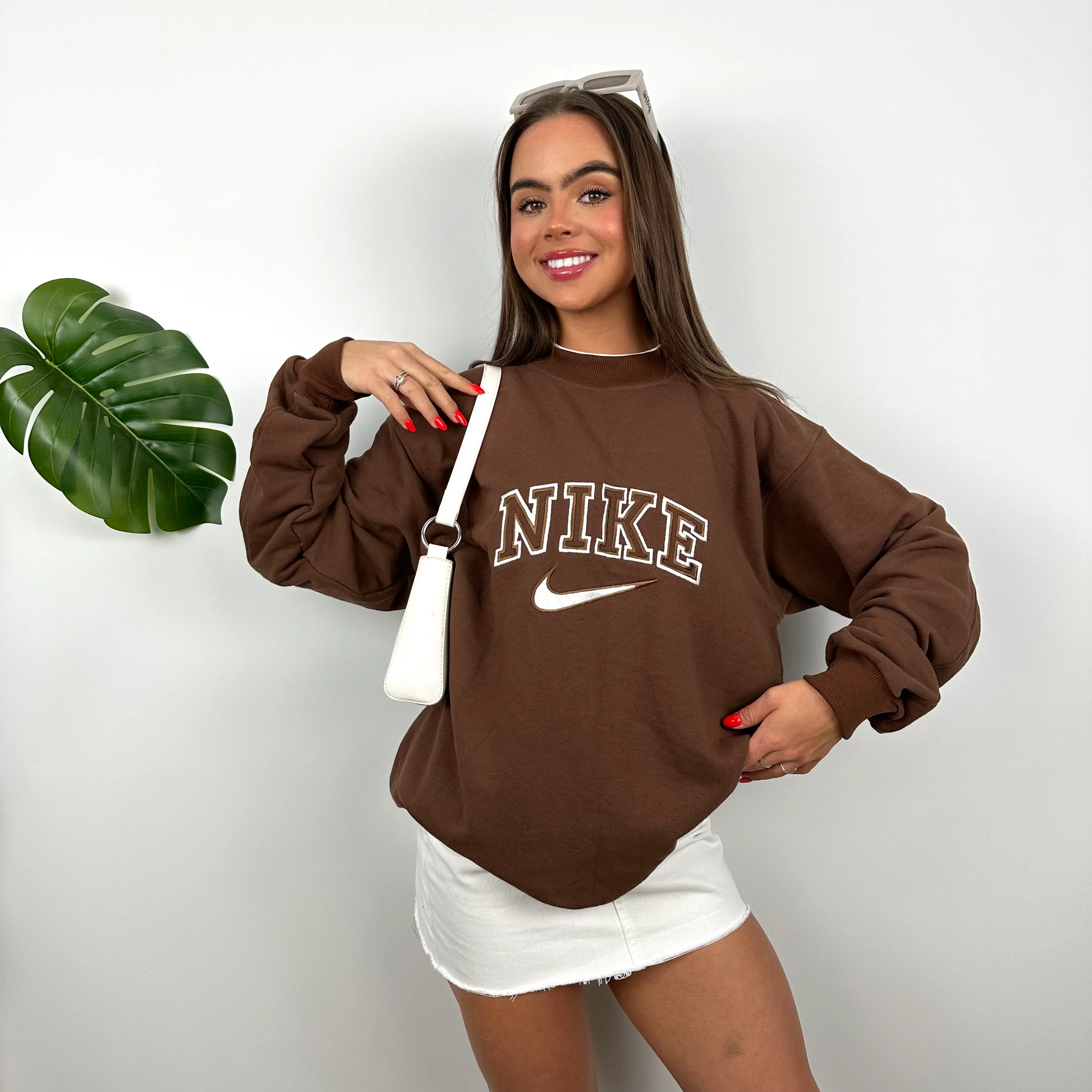 Nike Brown Embroidered Spell Out Sweatshirt (M) - Image 4