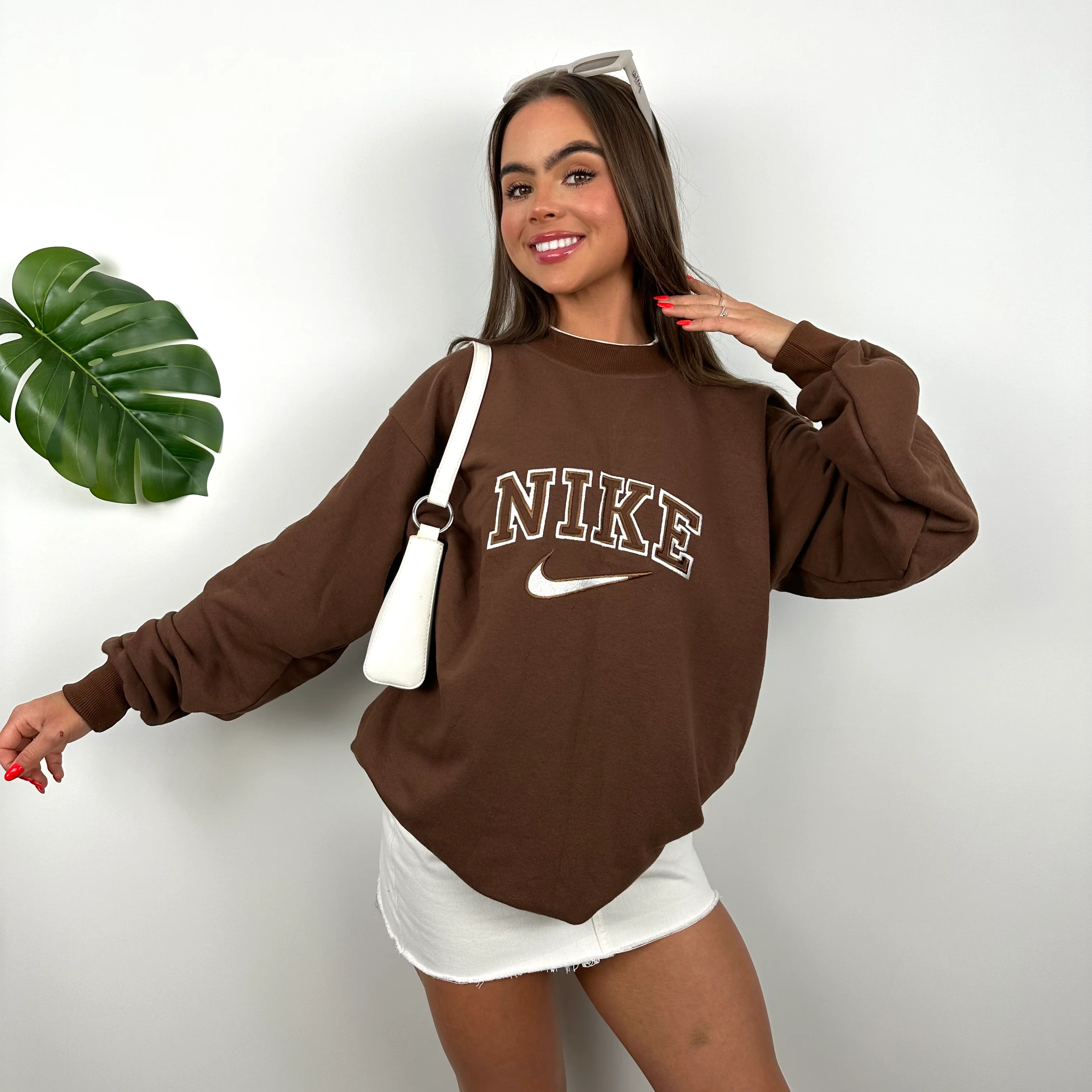 Nike Brown Embroidered Spell Out Sweatshirt (M) - Image 5