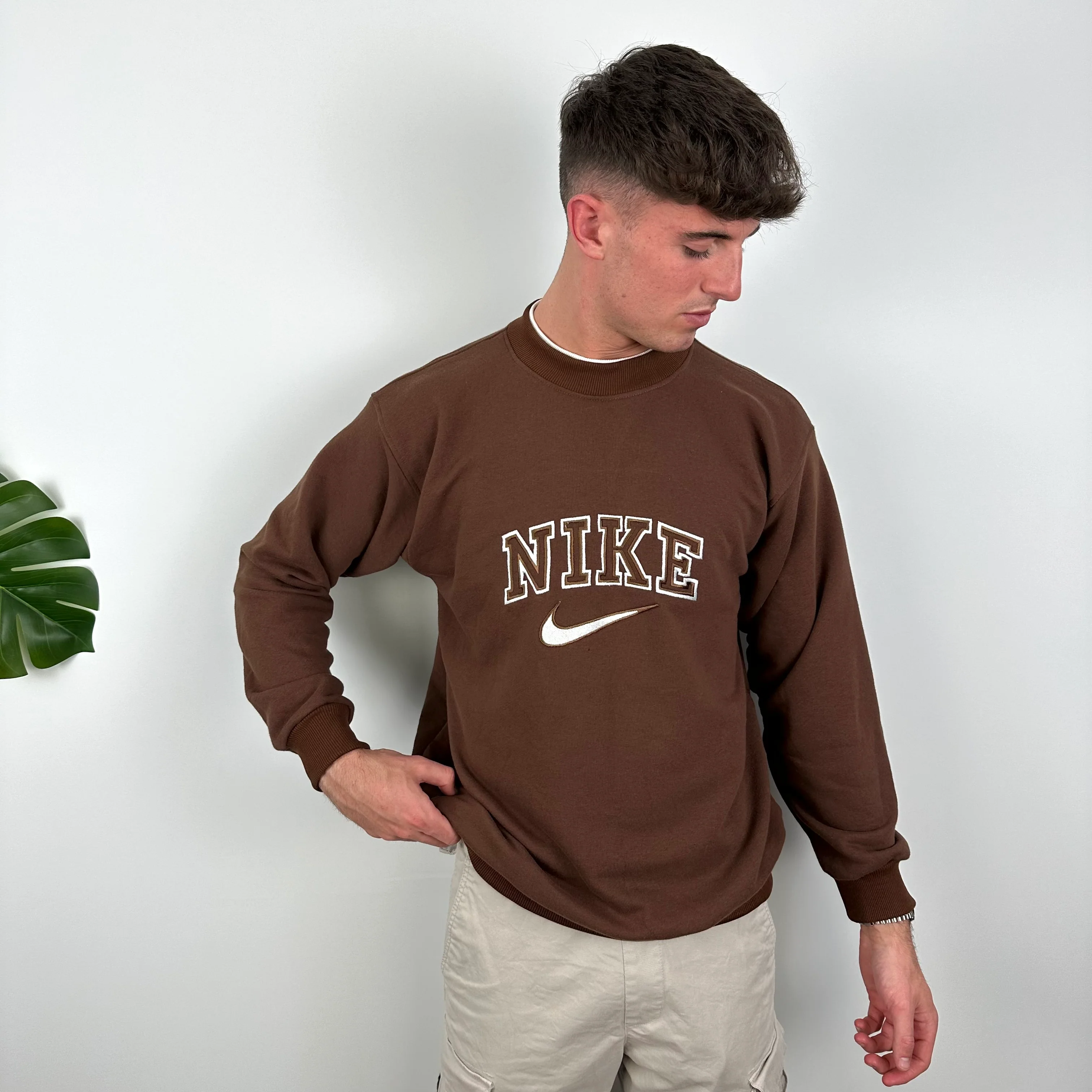 Nike Brown Embroidered Spell Out Sweatshirt (M) - Image 3