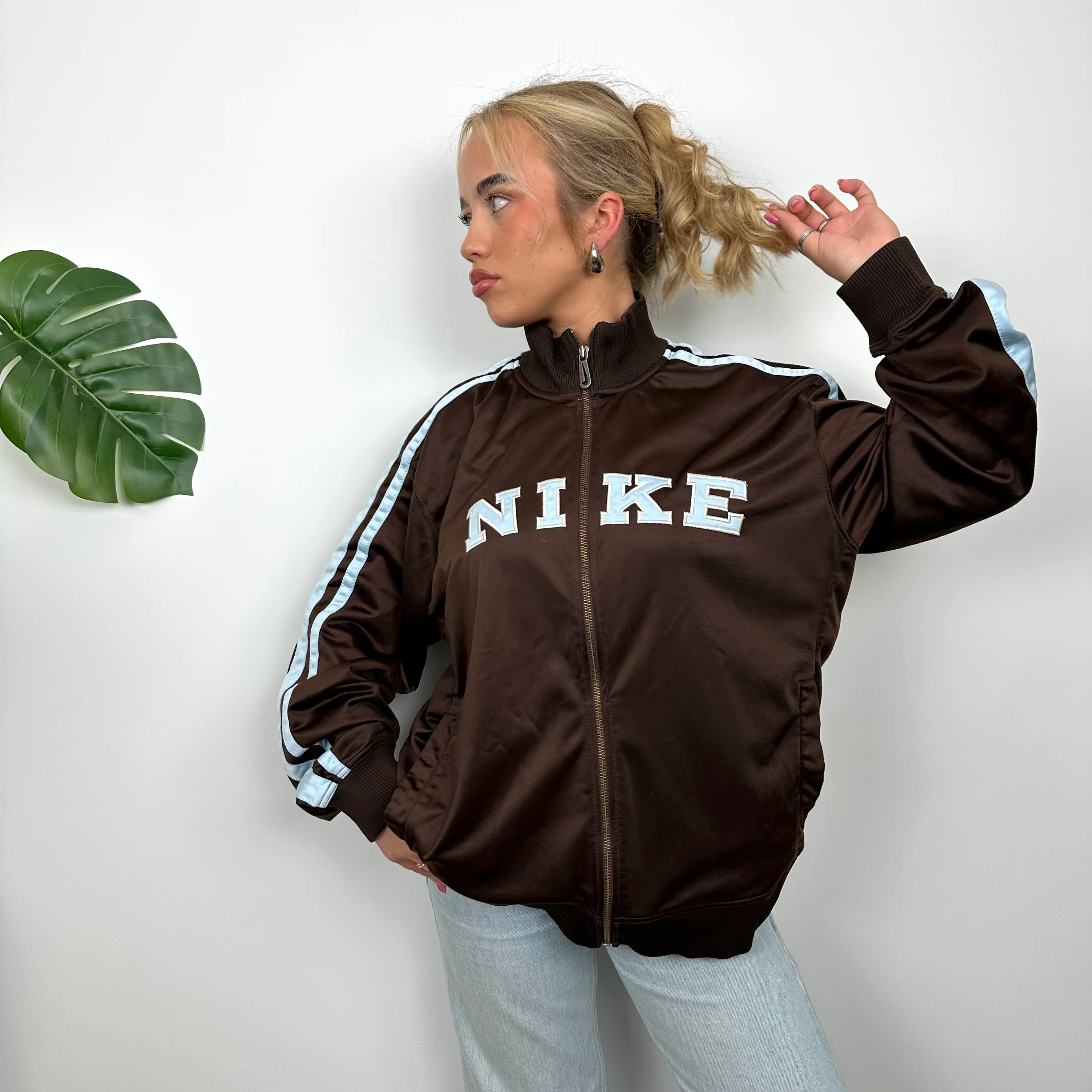 Nike Brown Embroidered Spell Out Track Jacket (M) - Image 3