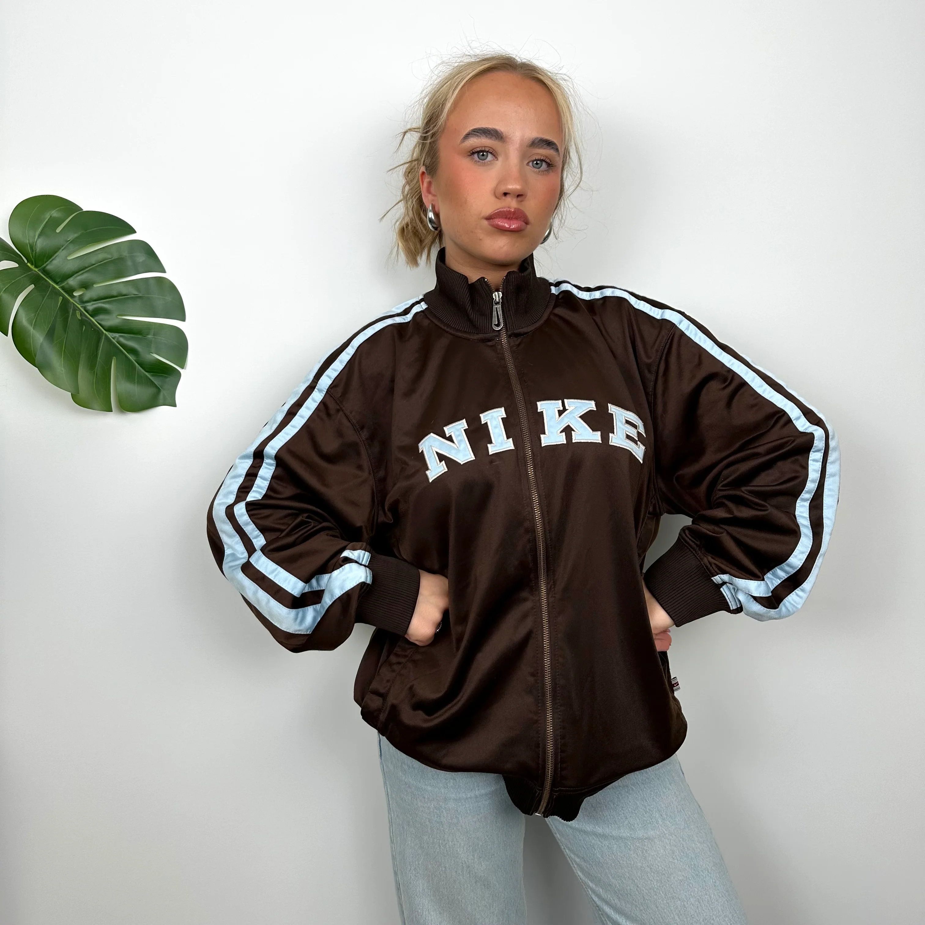Nike Brown Embroidered Spell Out Track Jacket (M) - Image 4