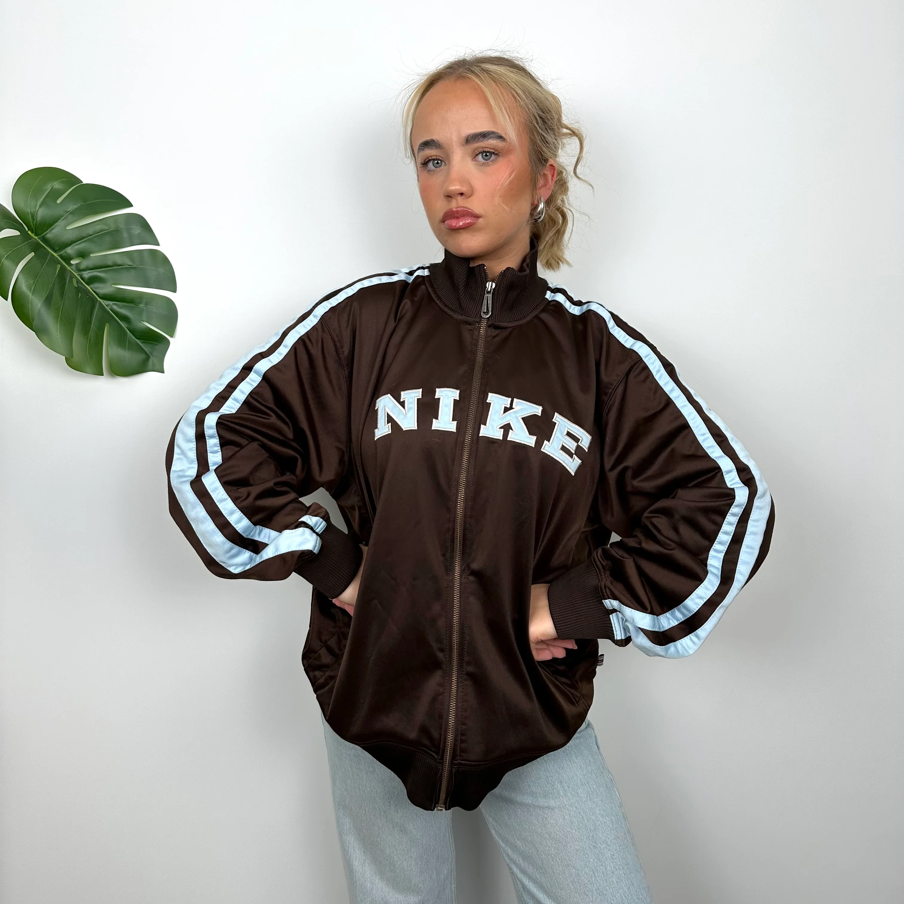 Nike Brown Embroidered Spell Out Track Jacket (M) - Image 5