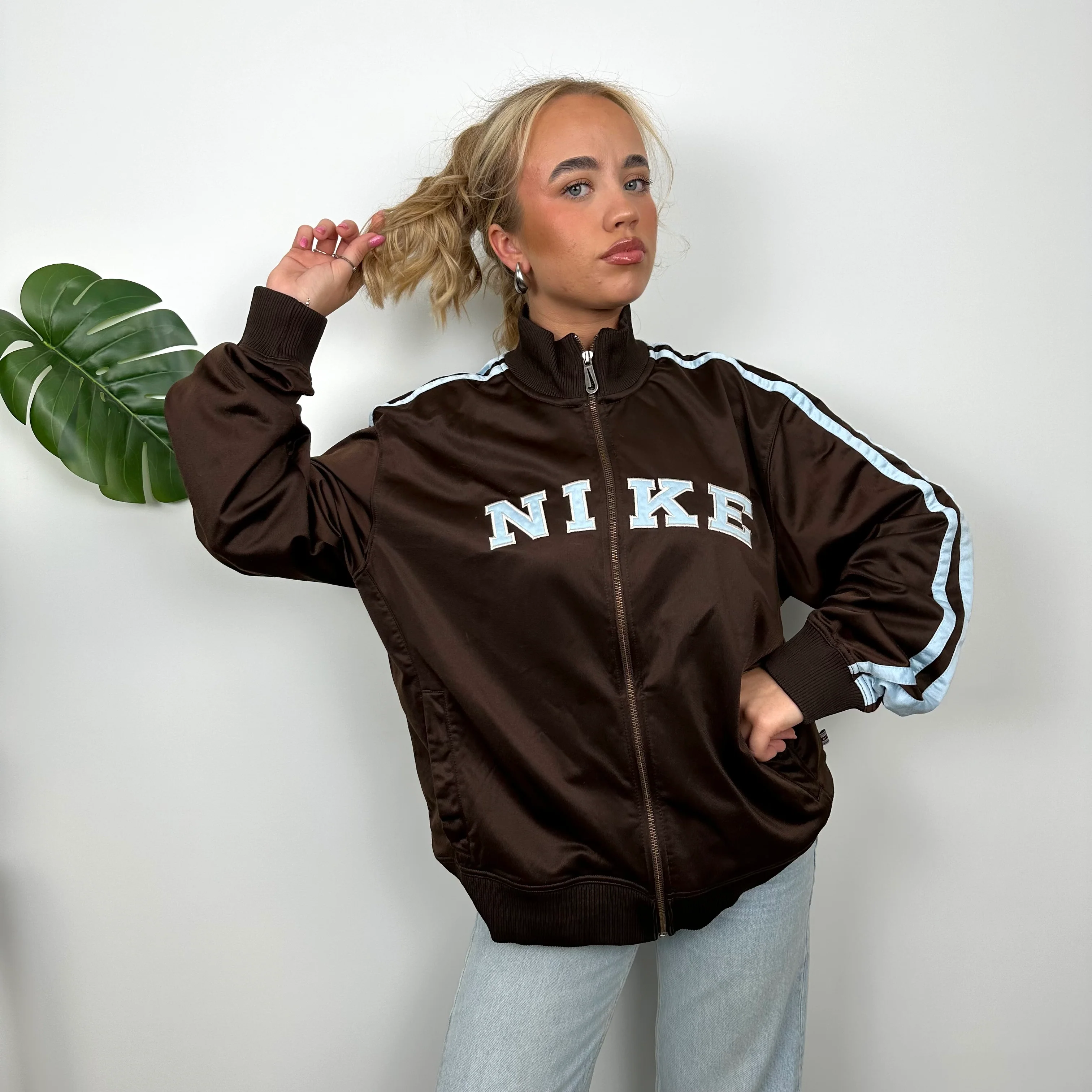 Nike Brown Embroidered Spell Out Track Jacket (M) - Image 7