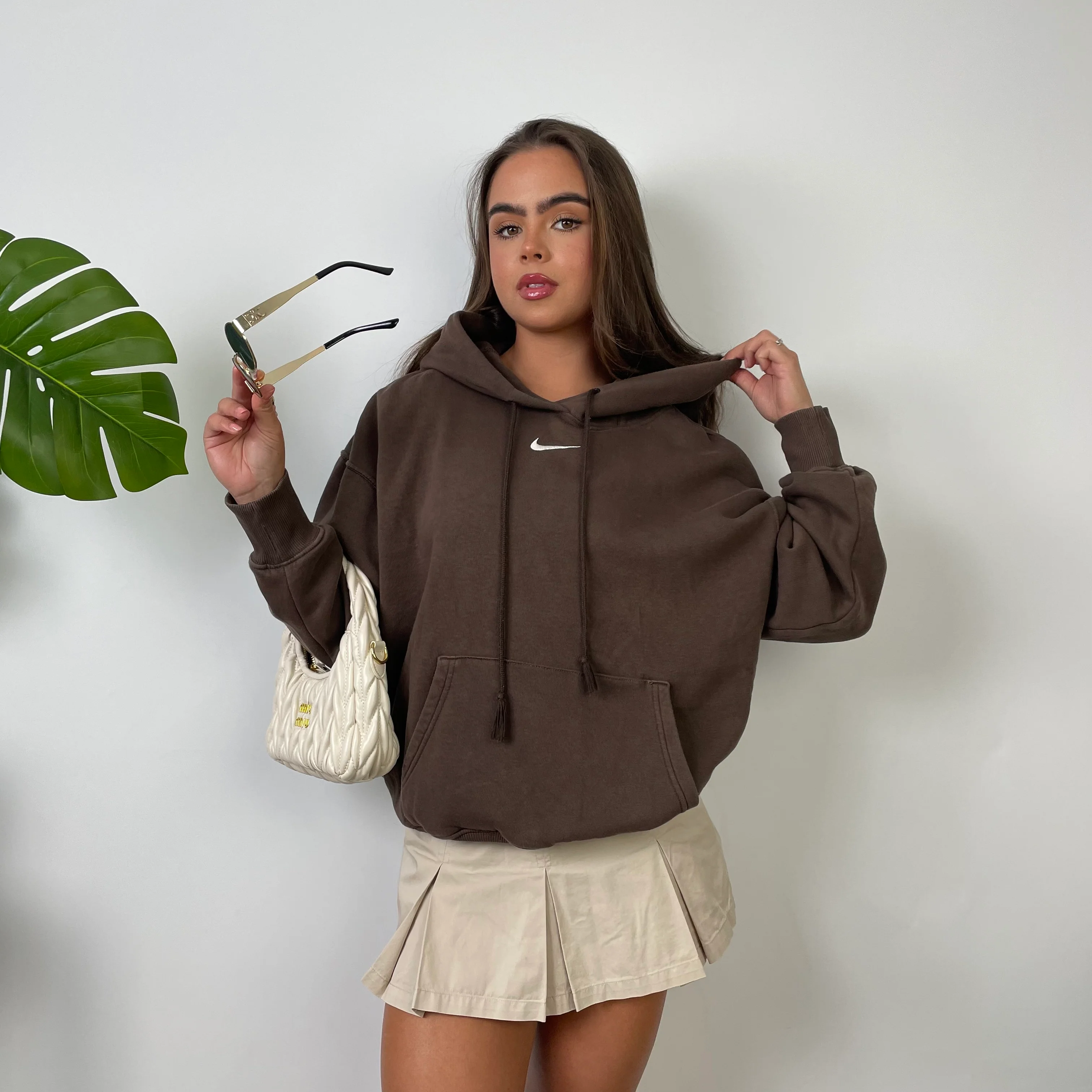 Nike Brown Embroidered Swoosh Hoodie (S) - Image 2
