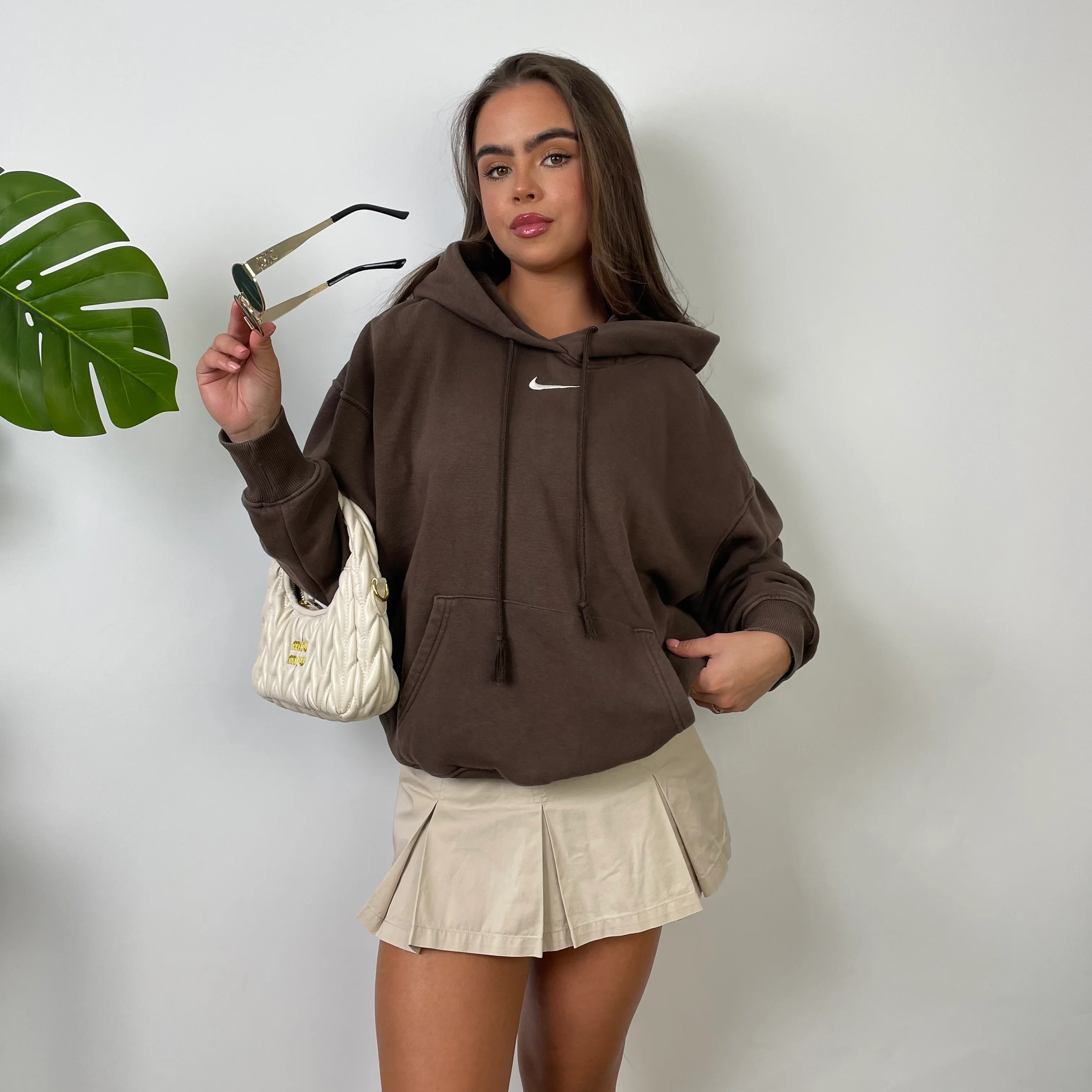 Nike Brown Embroidered Swoosh Hoodie (S) - Image 3