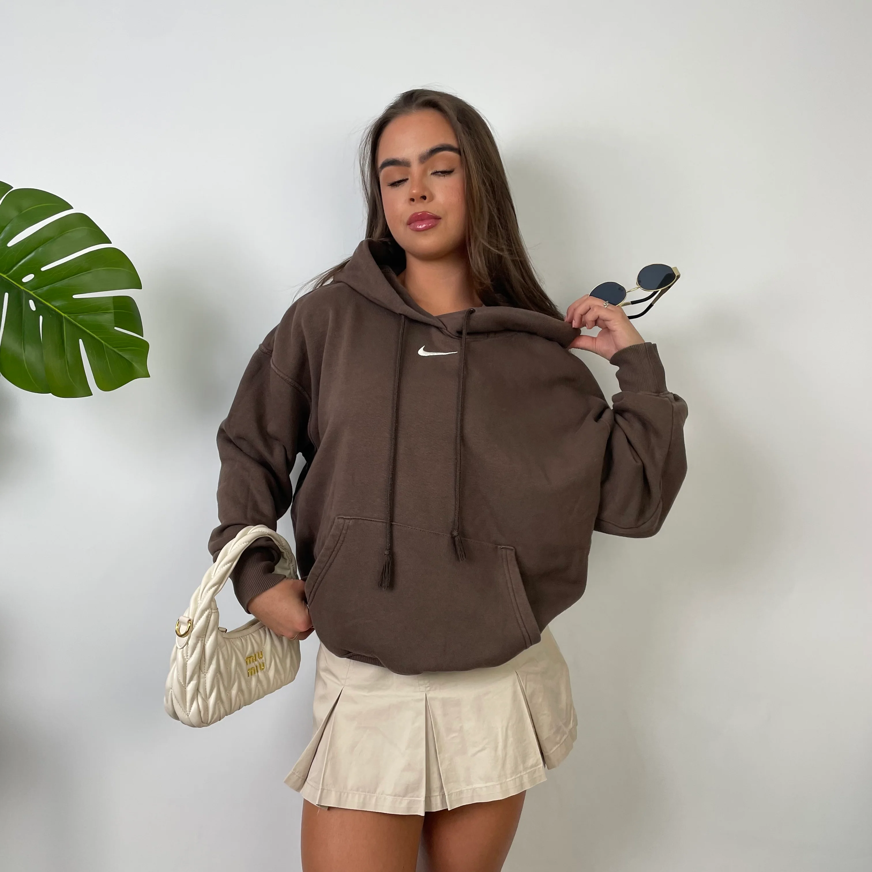 Nike Brown Embroidered Swoosh Hoodie (S) - Image 4