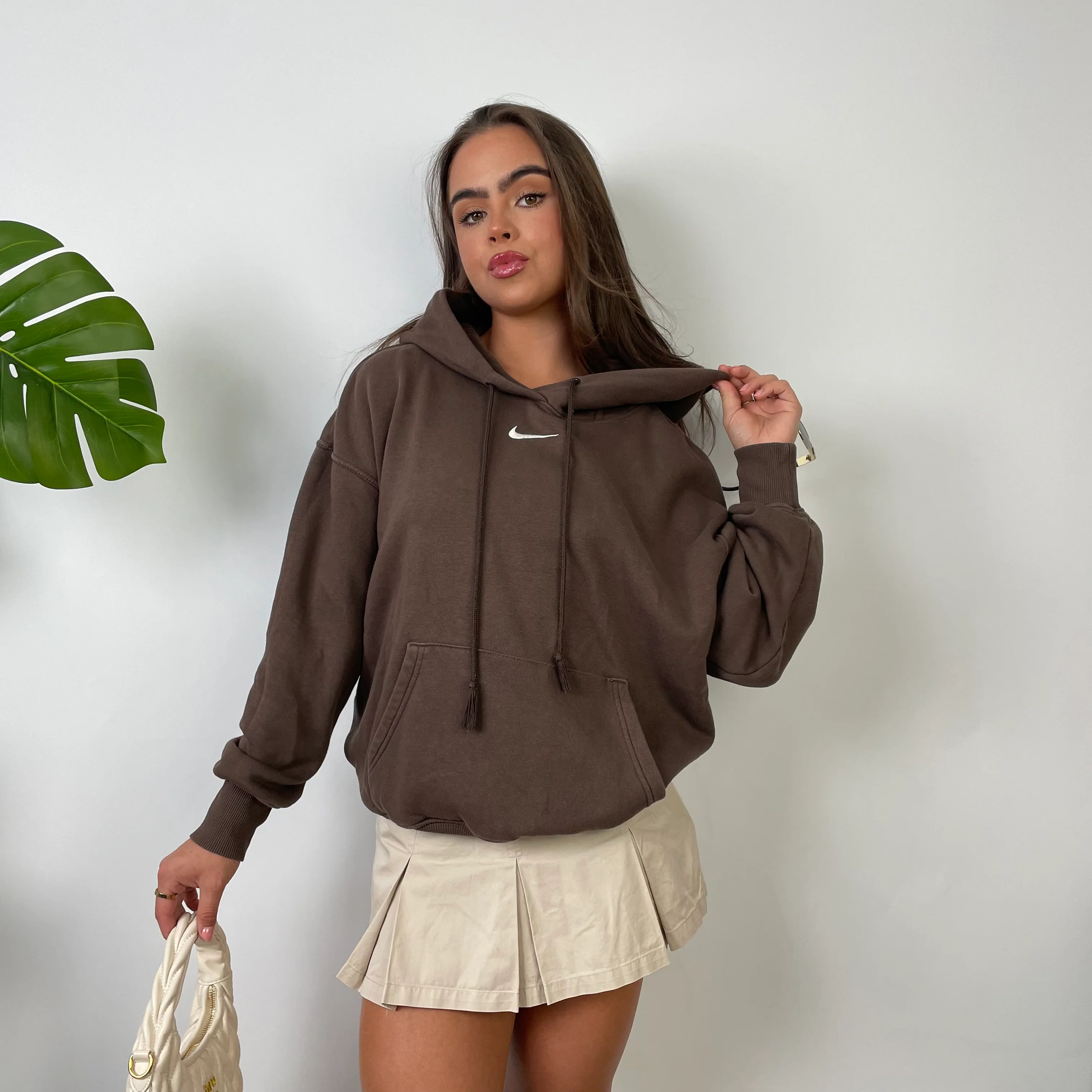 Nike Brown Embroidered Swoosh Hoodie (S) - Image 5