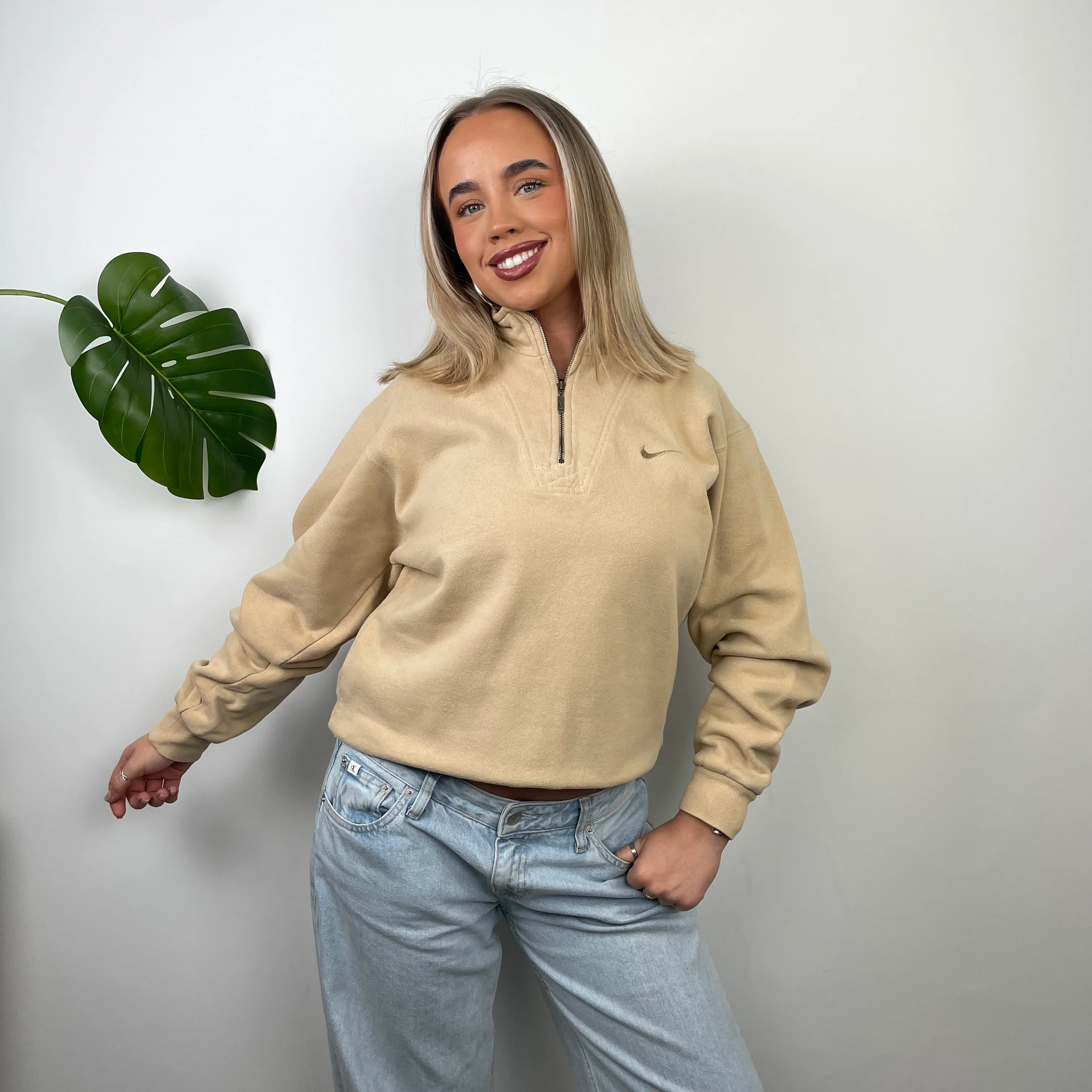 Nike Tan Embroidered Swoosh Quarter Zip Sweatshirt (M) - Image 3