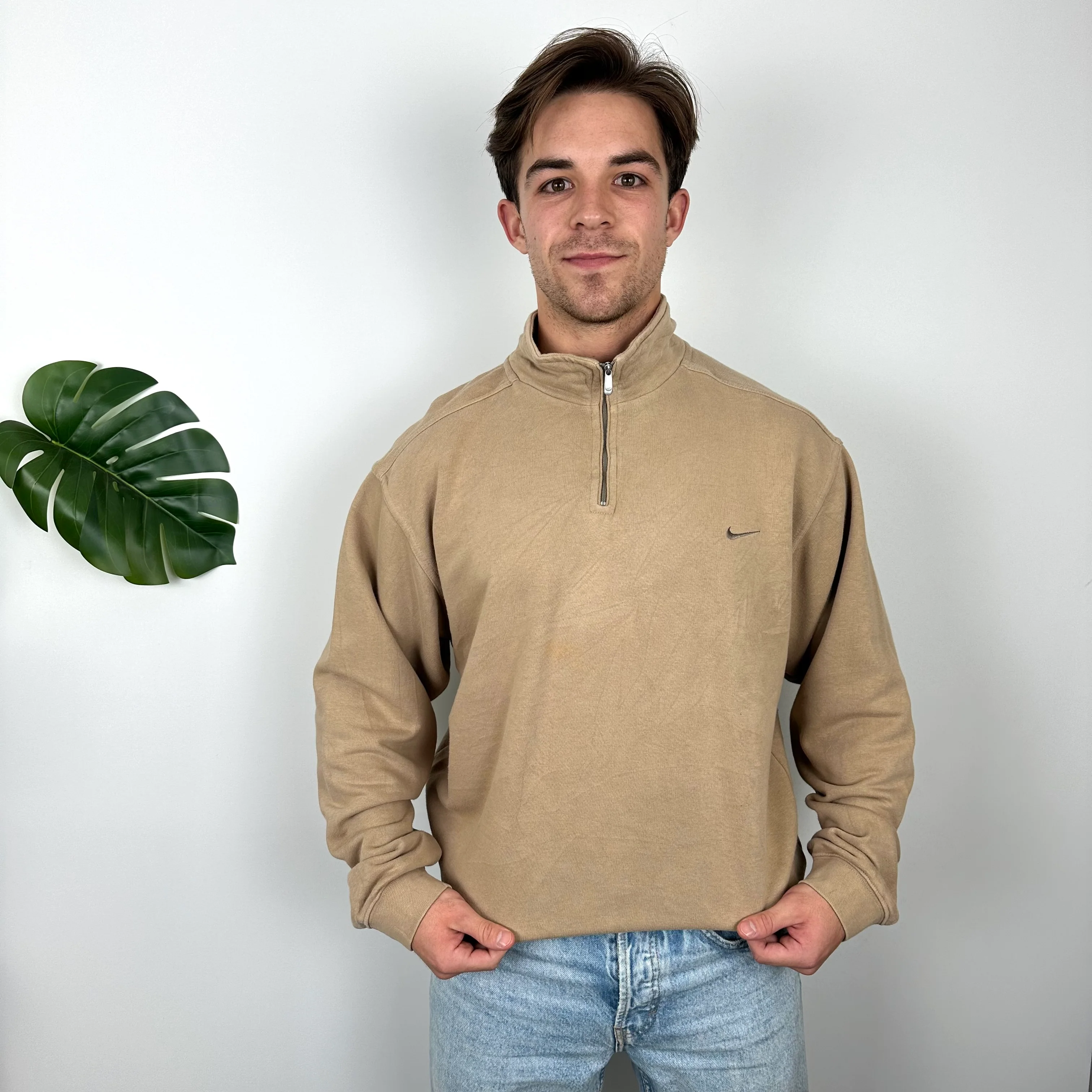 Nike Brown Embroidered Swoosh Quarter Zip Sweatshirt (L) - Image 10