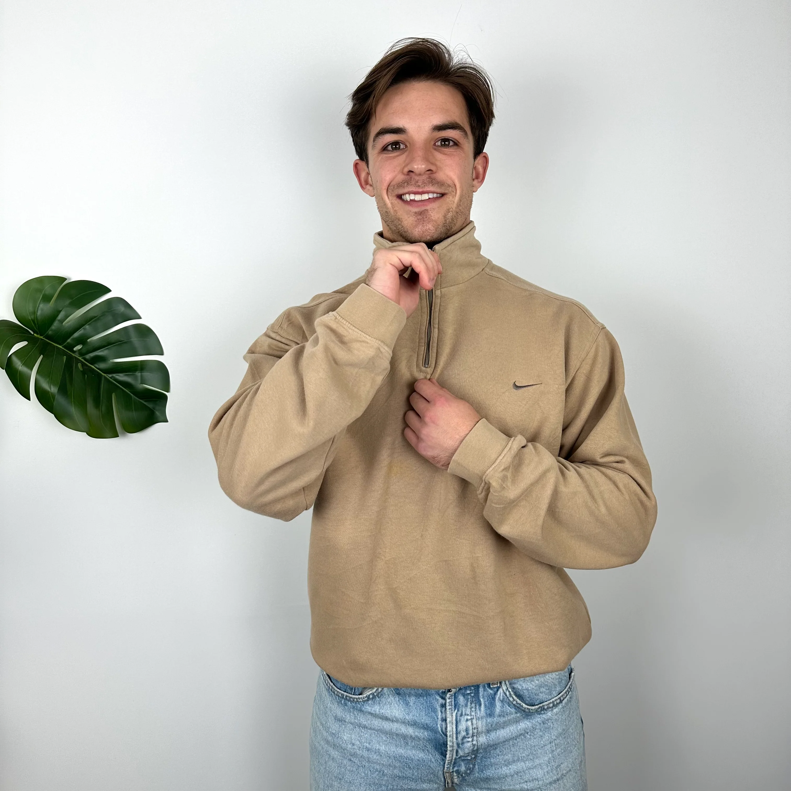 Nike Brown Embroidered Swoosh Quarter Zip Sweatshirt (L) - Image 12