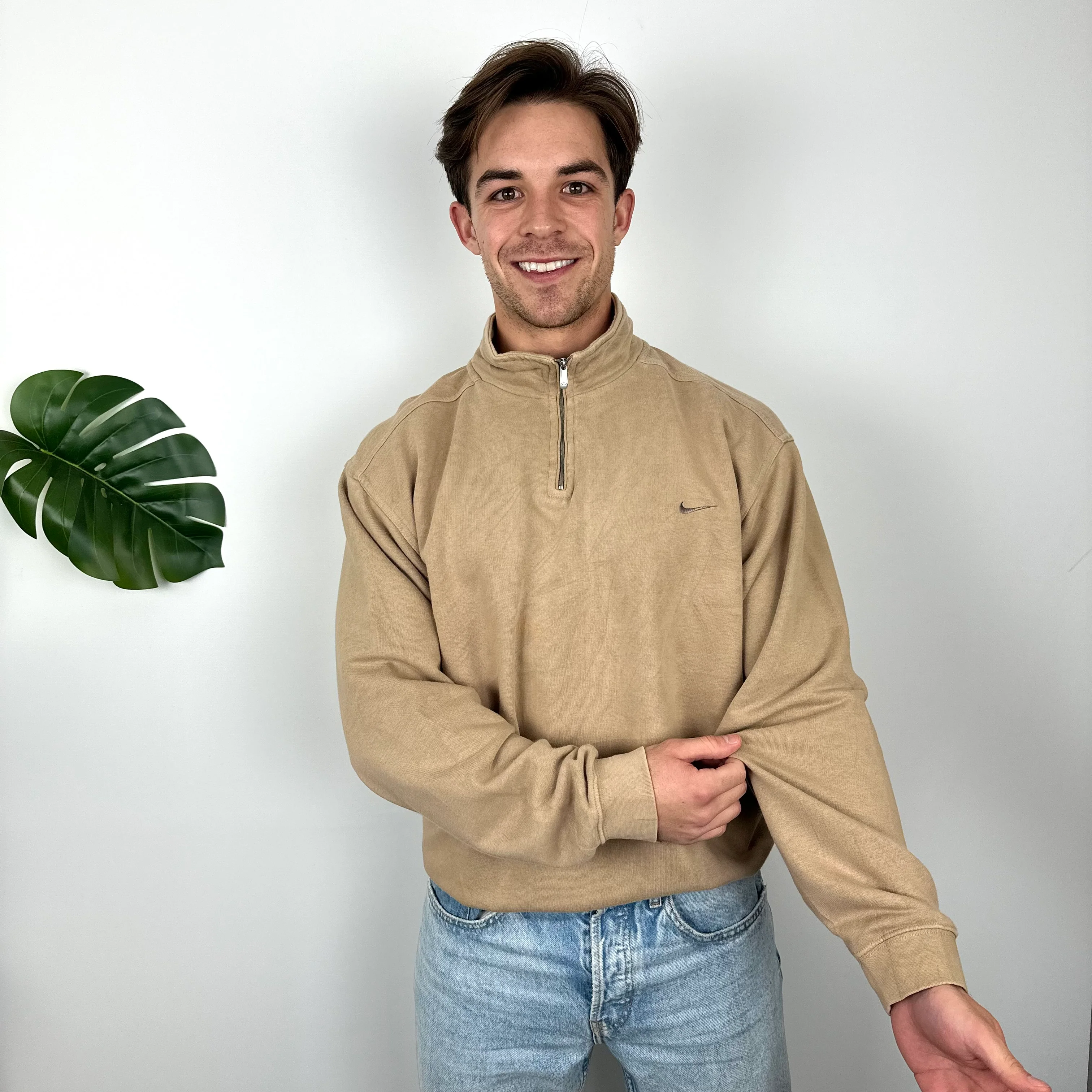 Nike Brown Embroidered Swoosh Quarter Zip Sweatshirt (L) - Image 4