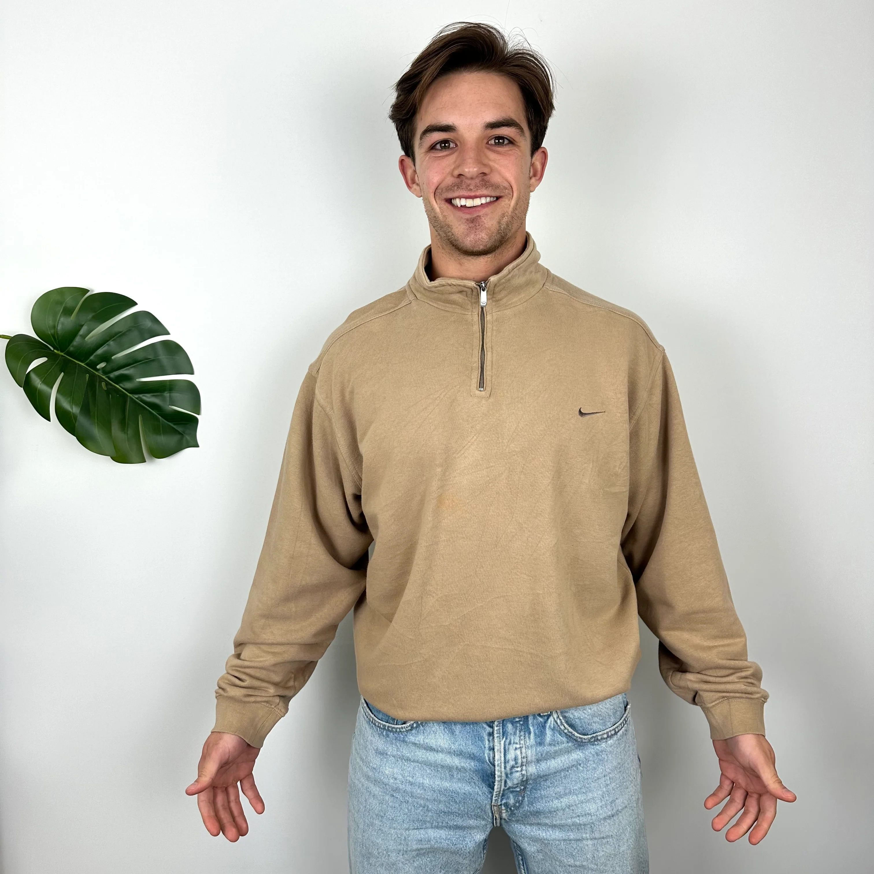 Nike Brown Embroidered Swoosh Quarter Zip Sweatshirt (L) - Image 5