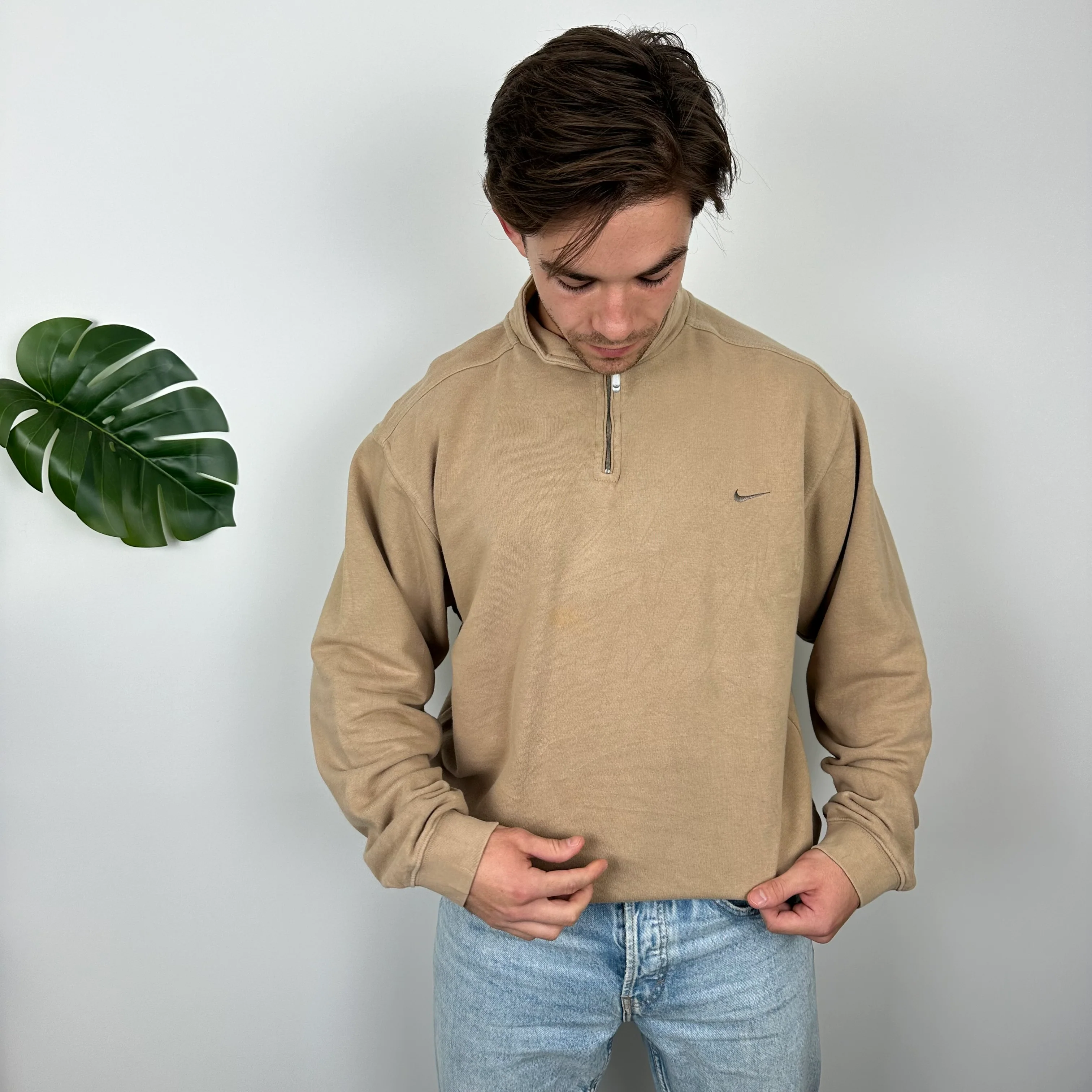 Nike Brown Embroidered Swoosh Quarter Zip Sweatshirt (L) - Image 6