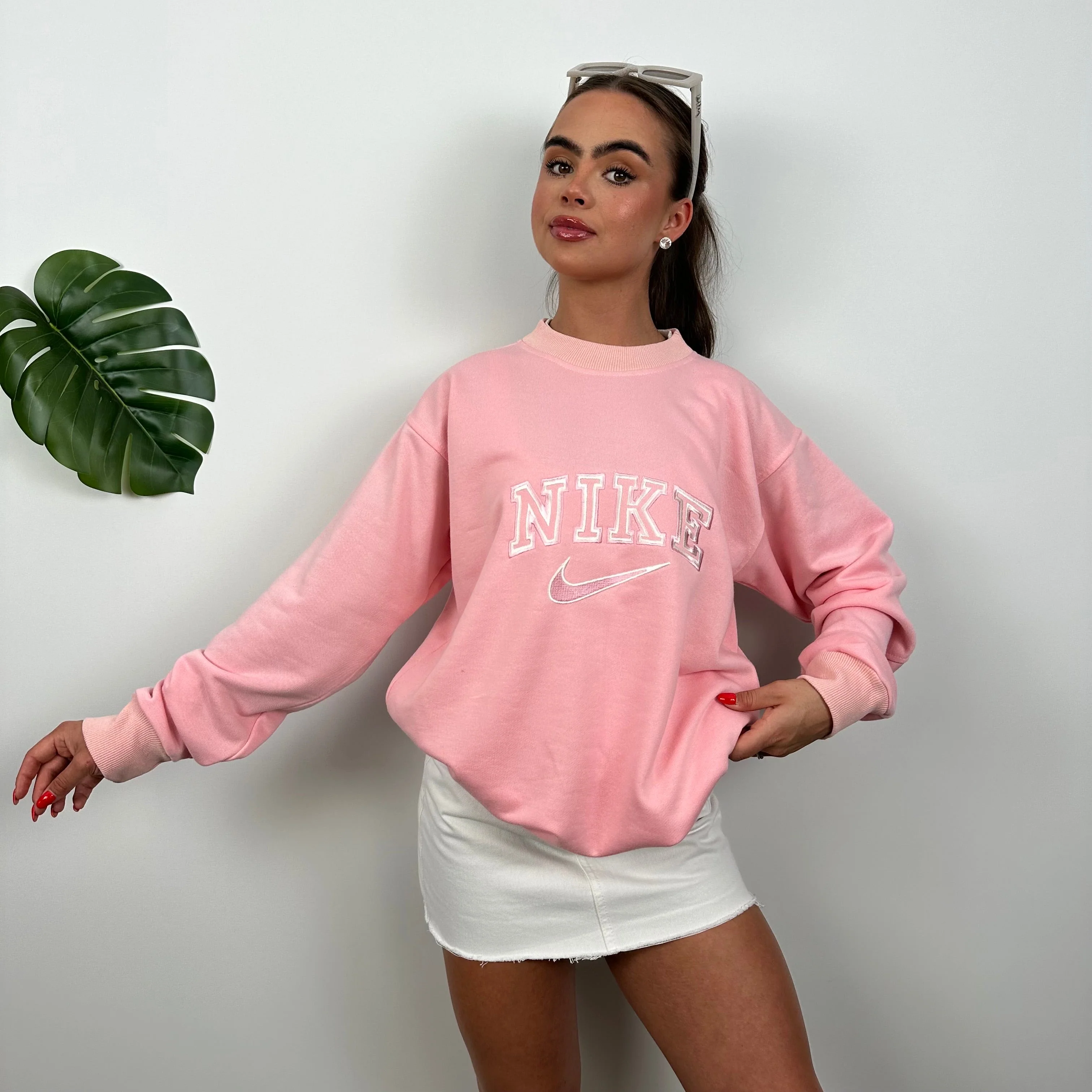 Nike Bubblegum Pink Embroidered Spell Out Sweatshirt as worn by Annalivia Hynds (L) - Image 2