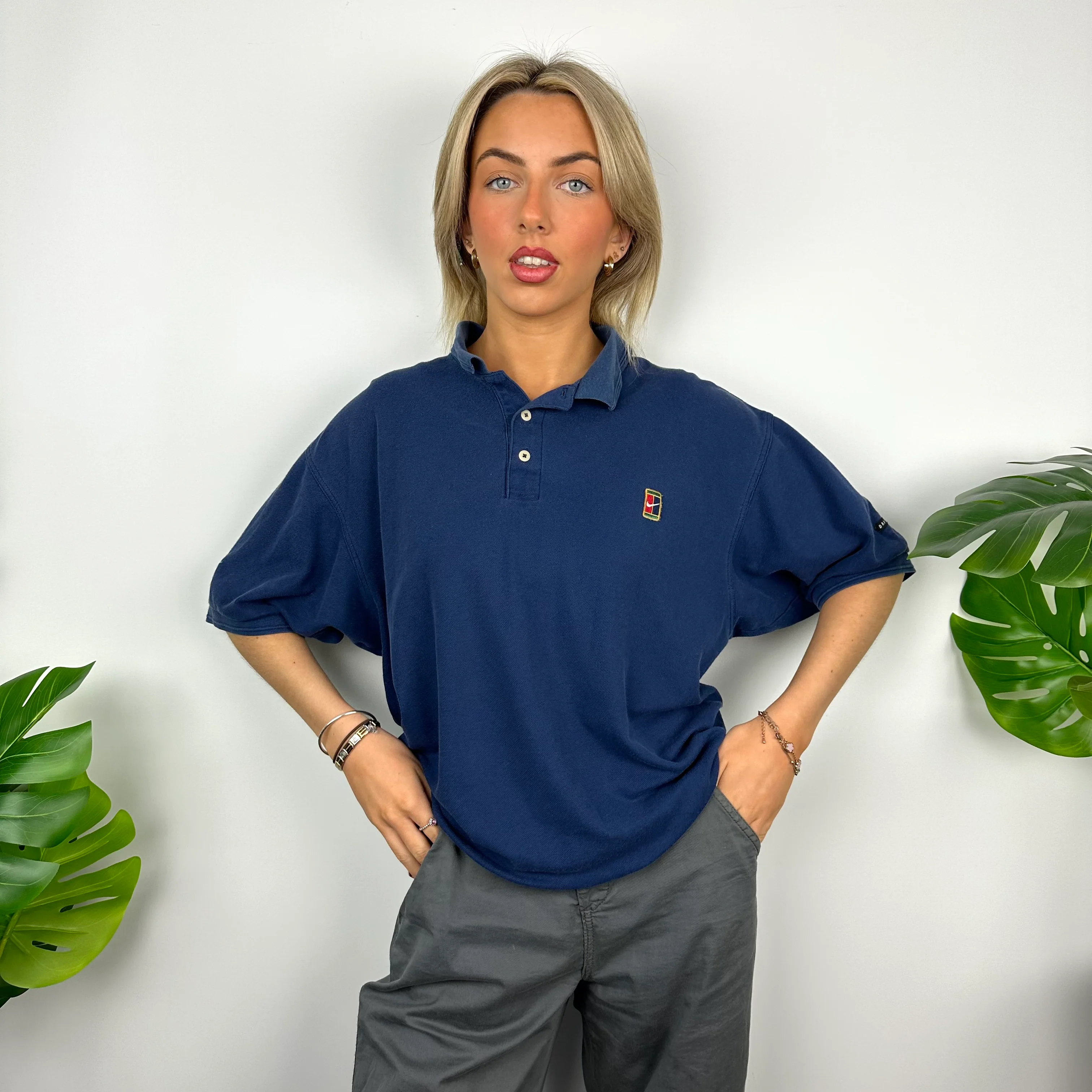 Nike Challenge Court Navy Embroidered Swoosh Polo Shirt (M) - Image 3