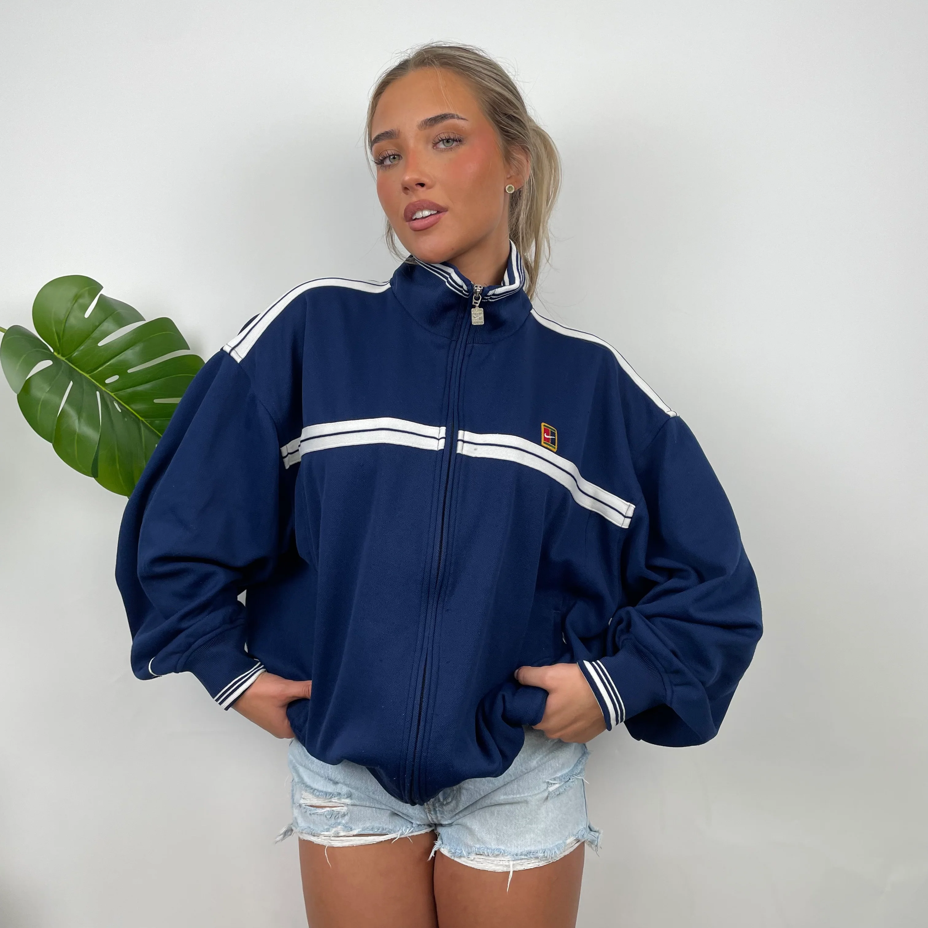Nike Challenge Court RARE Navy Embroidered Swoosh Zip Up Sweatshirt (L) - Image 3