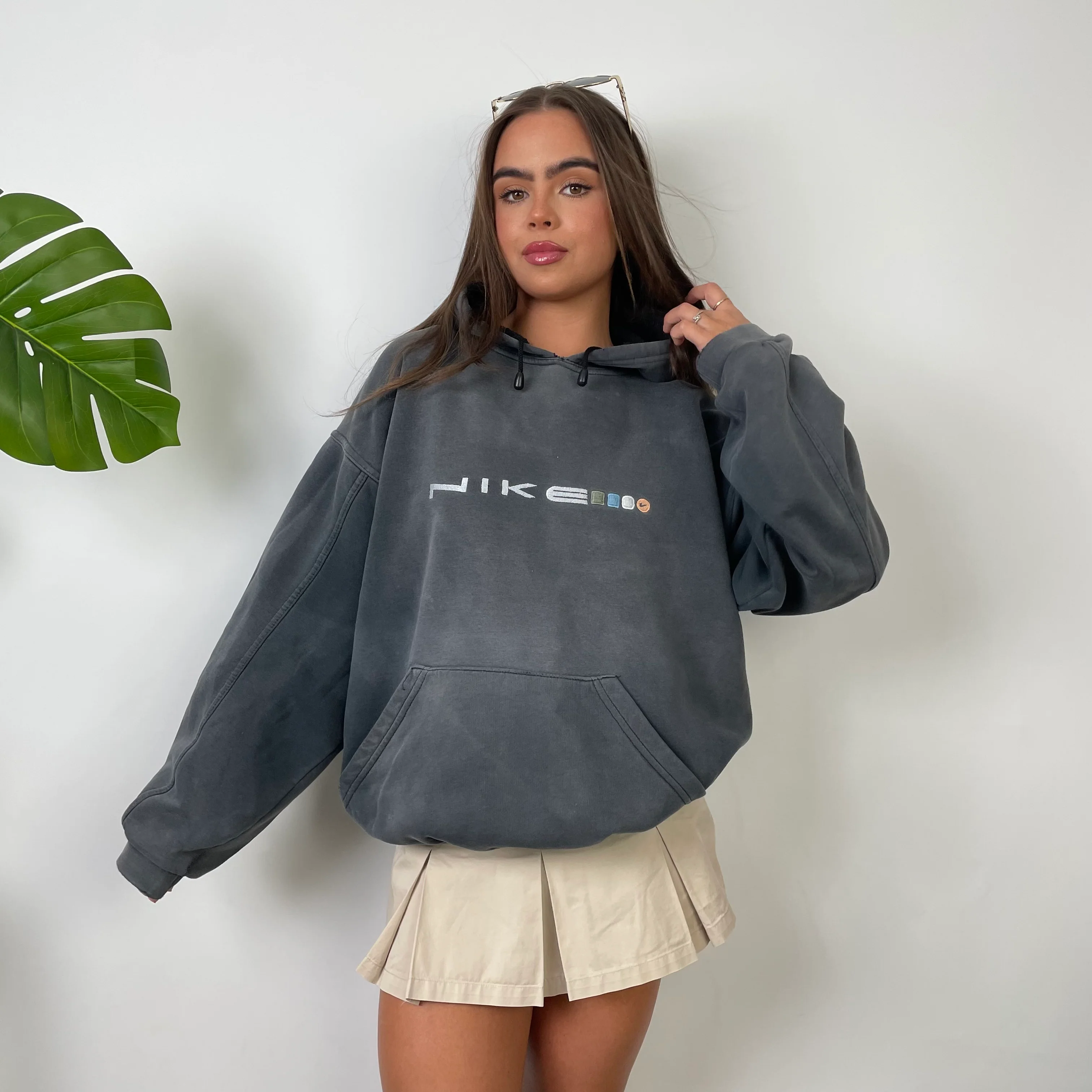 Nike Charcoal Grey Embroidered Spell Out Hoodie (XL) - Image 10