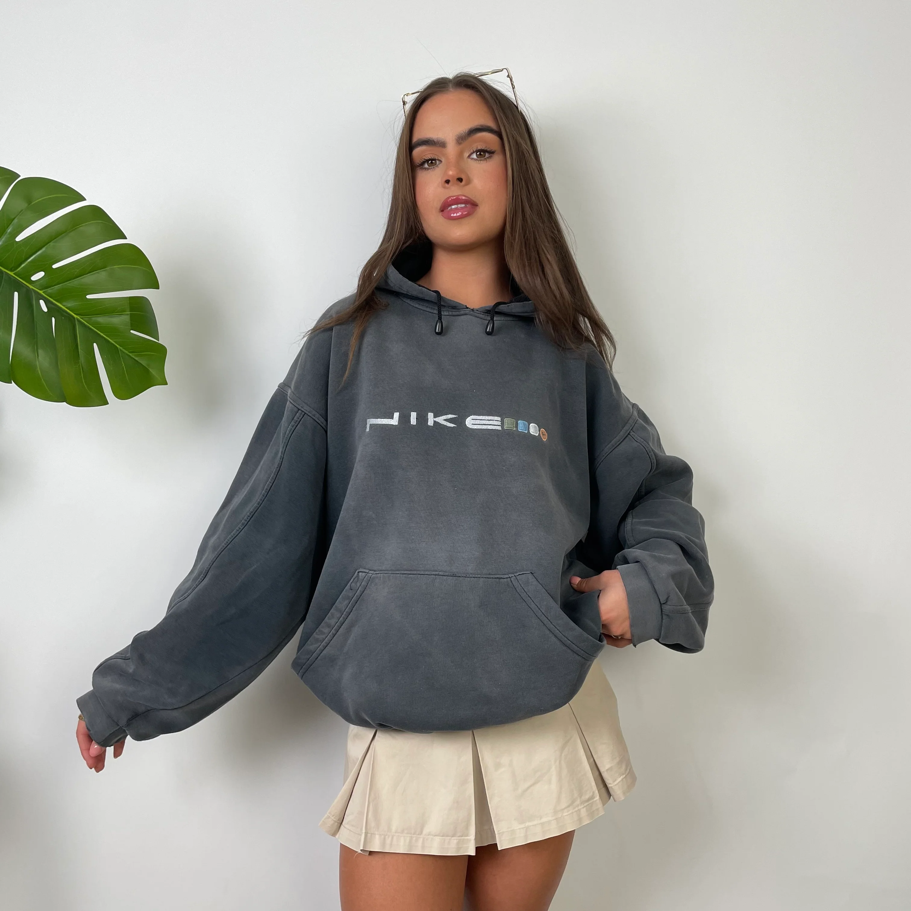 Nike Charcoal Grey Embroidered Spell Out Hoodie (XL) - Image 5
