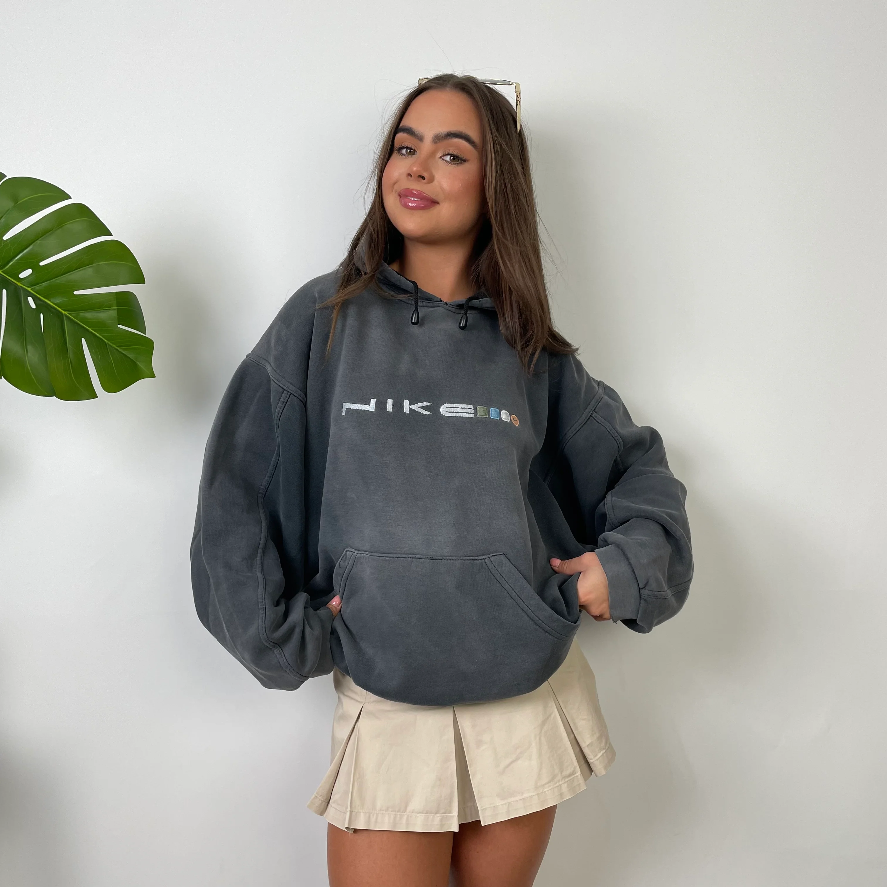 Nike Charcoal Grey Embroidered Spell Out Hoodie (XL) - Image 9