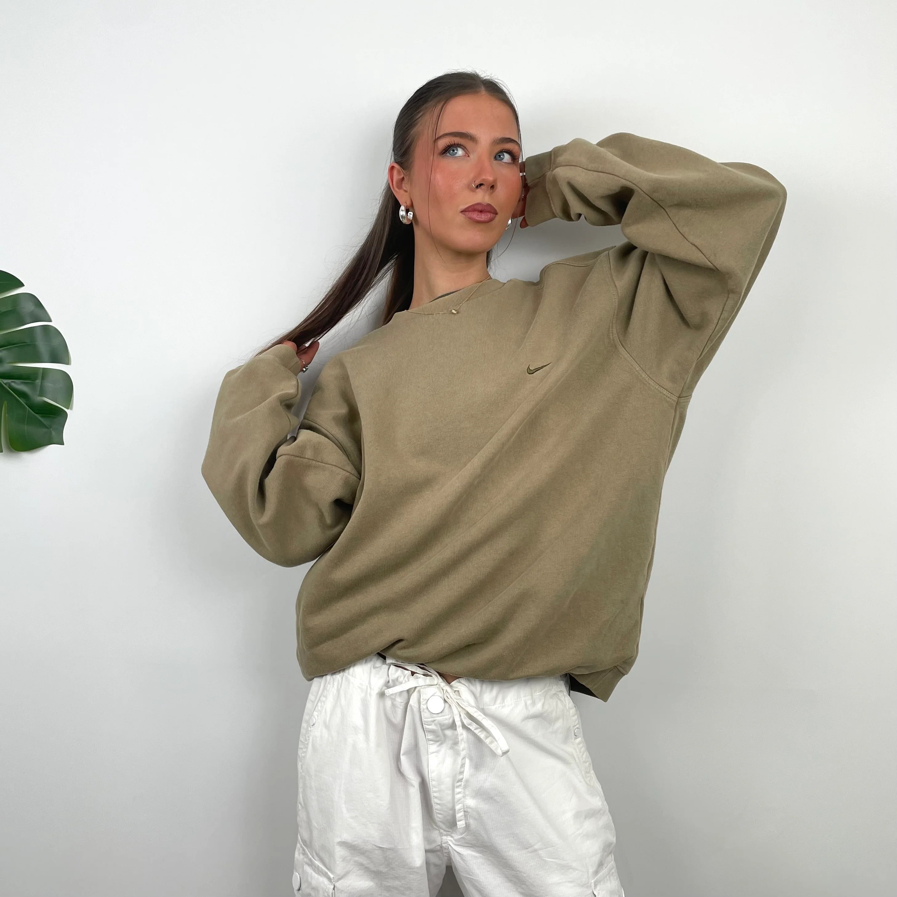 Nike Coffee Embroidered Swoosh Sweatshirt (L)
