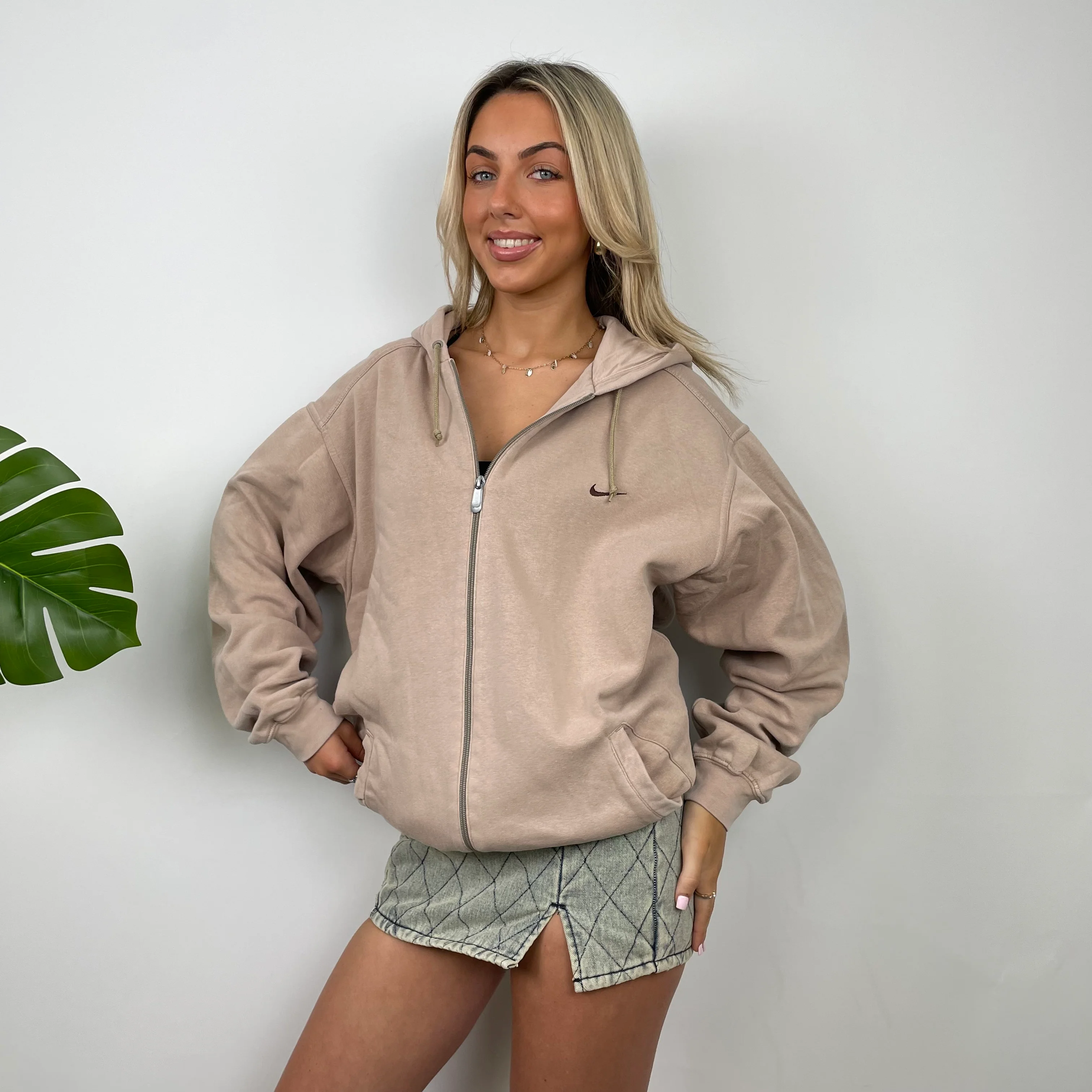 Nike Coffee Embroidered Swoosh Zip Up Hoodie (M) - Image 2