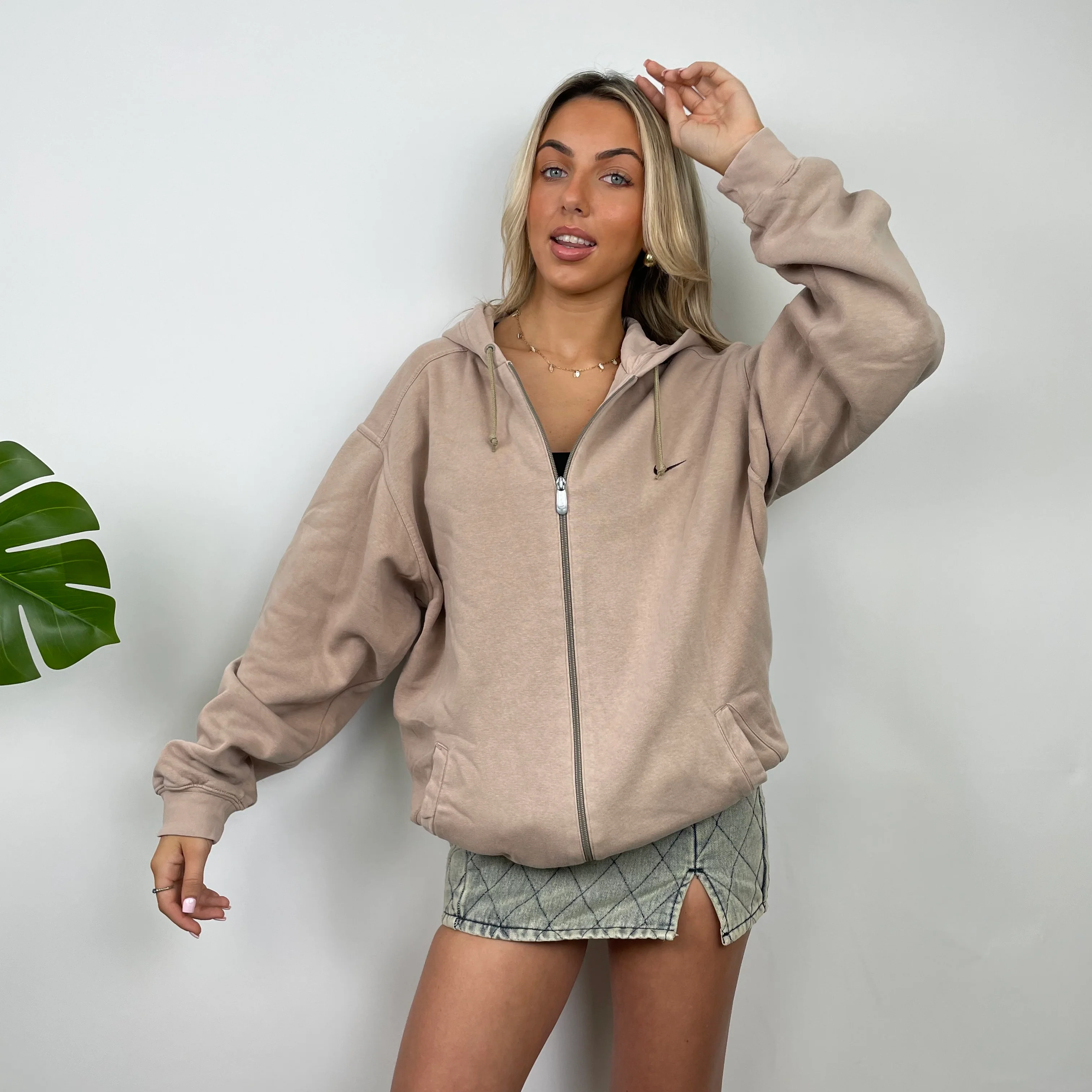 Nike Coffee Embroidered Swoosh Zip Up Hoodie (M) - Image 8