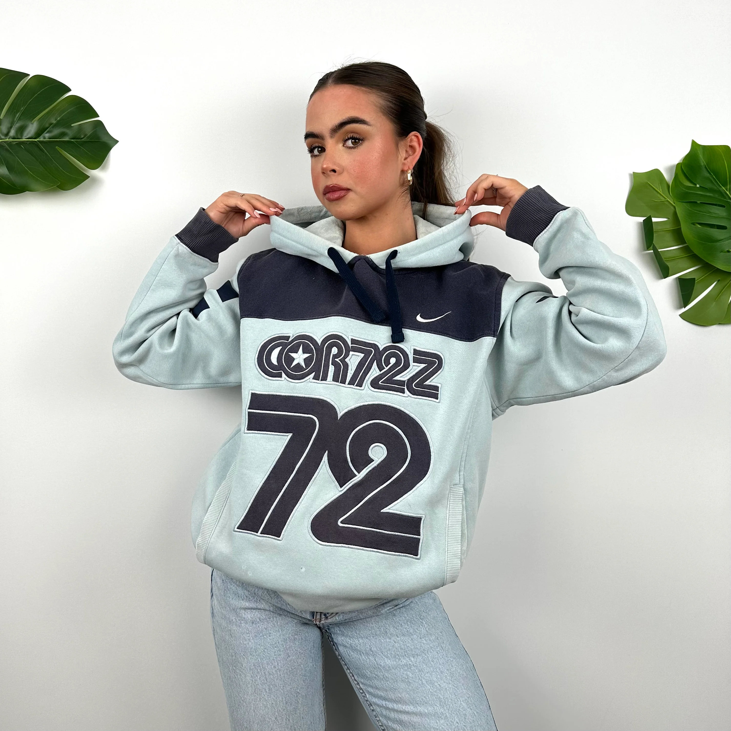 Nike Cortez Baby Blue Embroidered Spell Out Hoodie (M) - Image 3