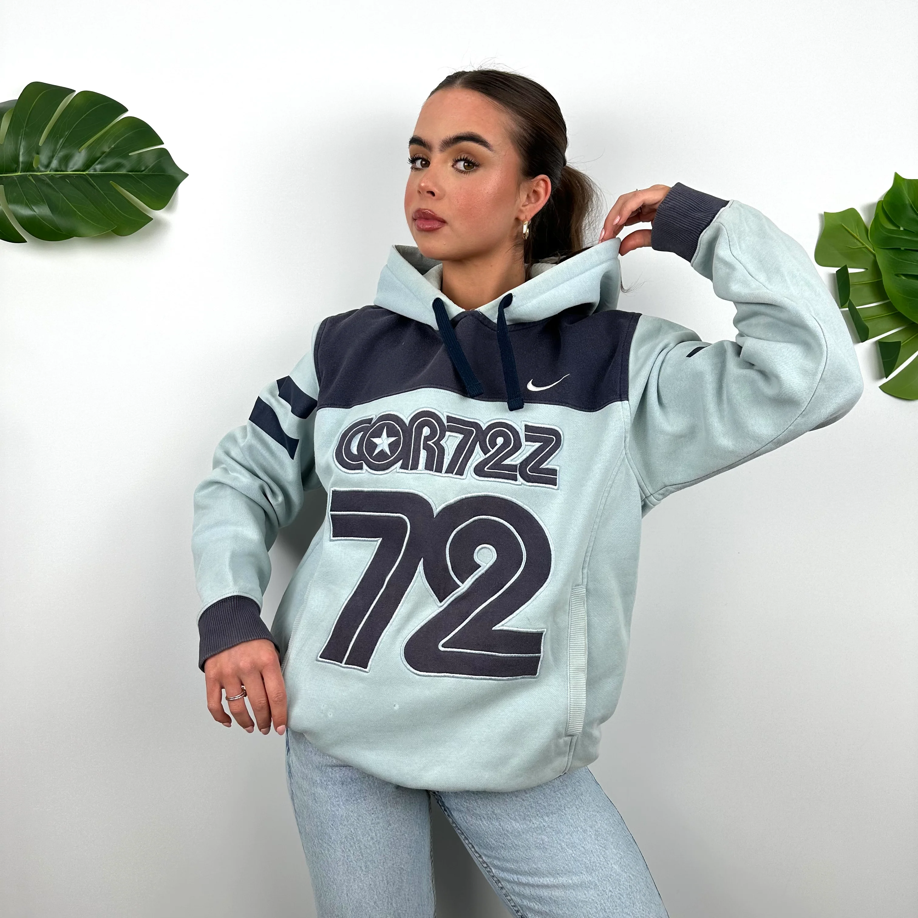 Nike Cortez Baby Blue Embroidered Spell Out Hoodie (M) - Image 5
