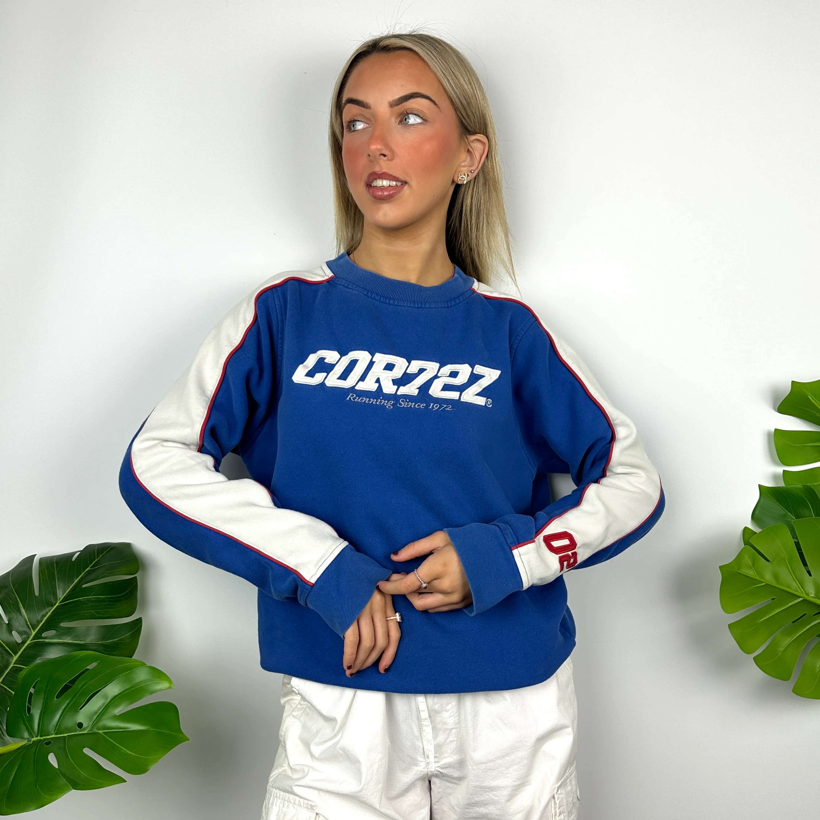 Nike Cortez Blue Embroidered Spell Out Sweatshirt (S) - Image 2