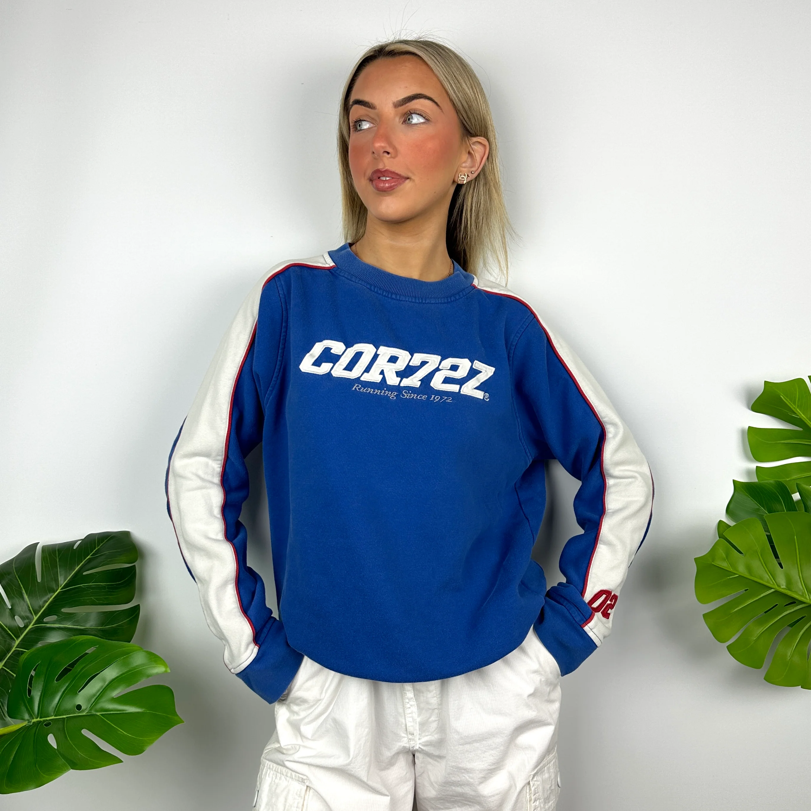 Nike Cortez Blue Embroidered Spell Out Sweatshirt (S) - Image 3