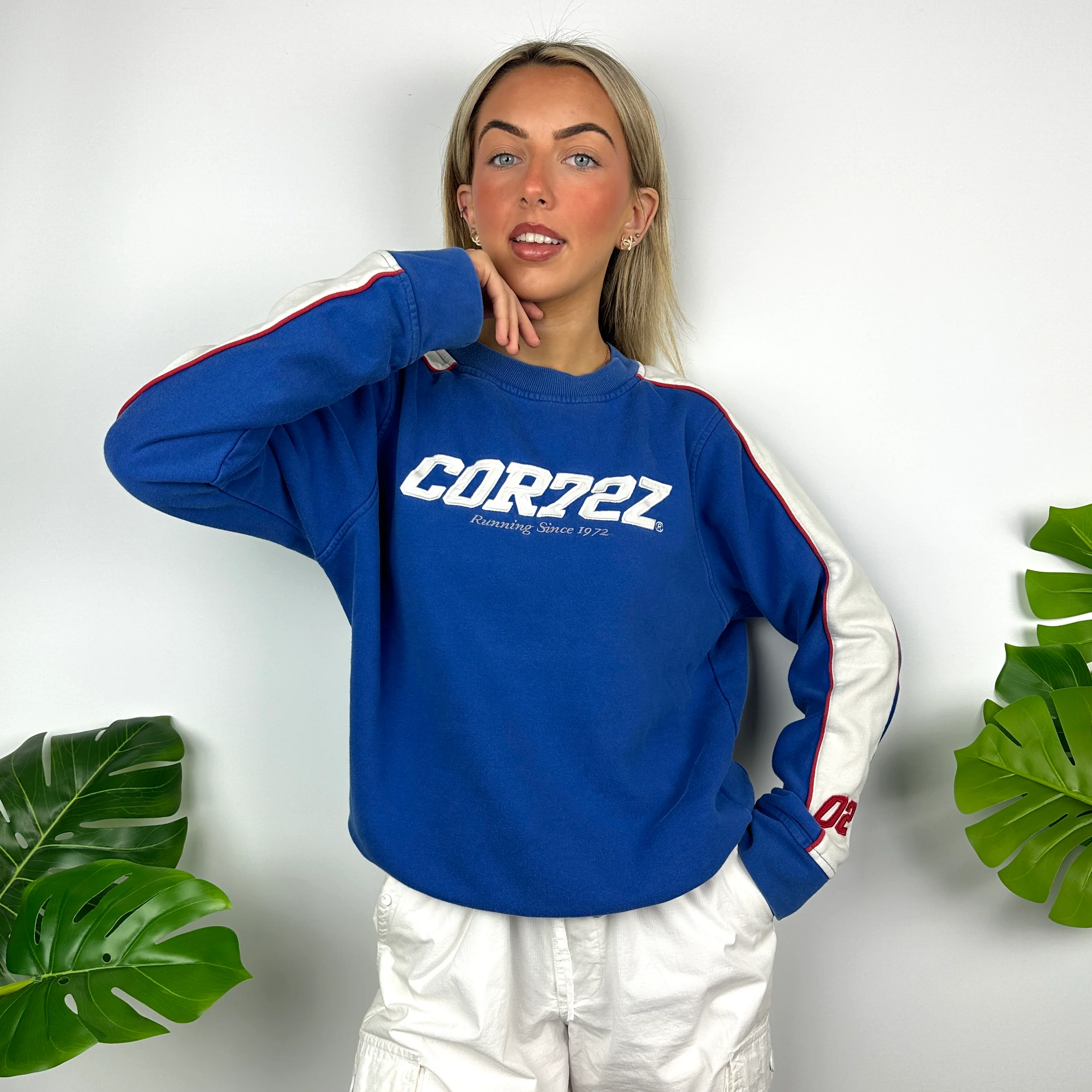 Nike Cortez Blue Embroidered Spell Out Sweatshirt (S) - Image 5