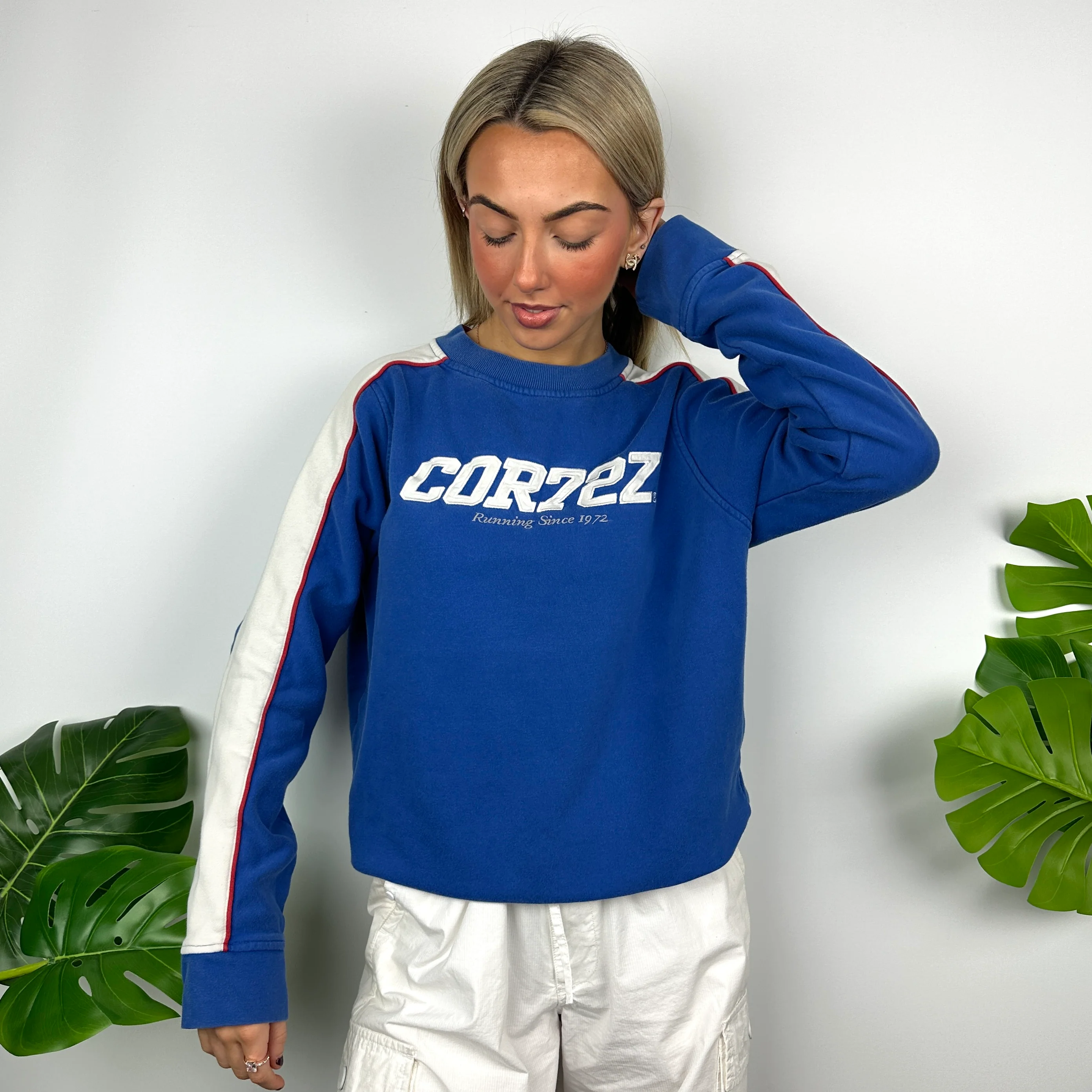Nike Cortez Blue Embroidered Spell Out Sweatshirt (S) - Image 6