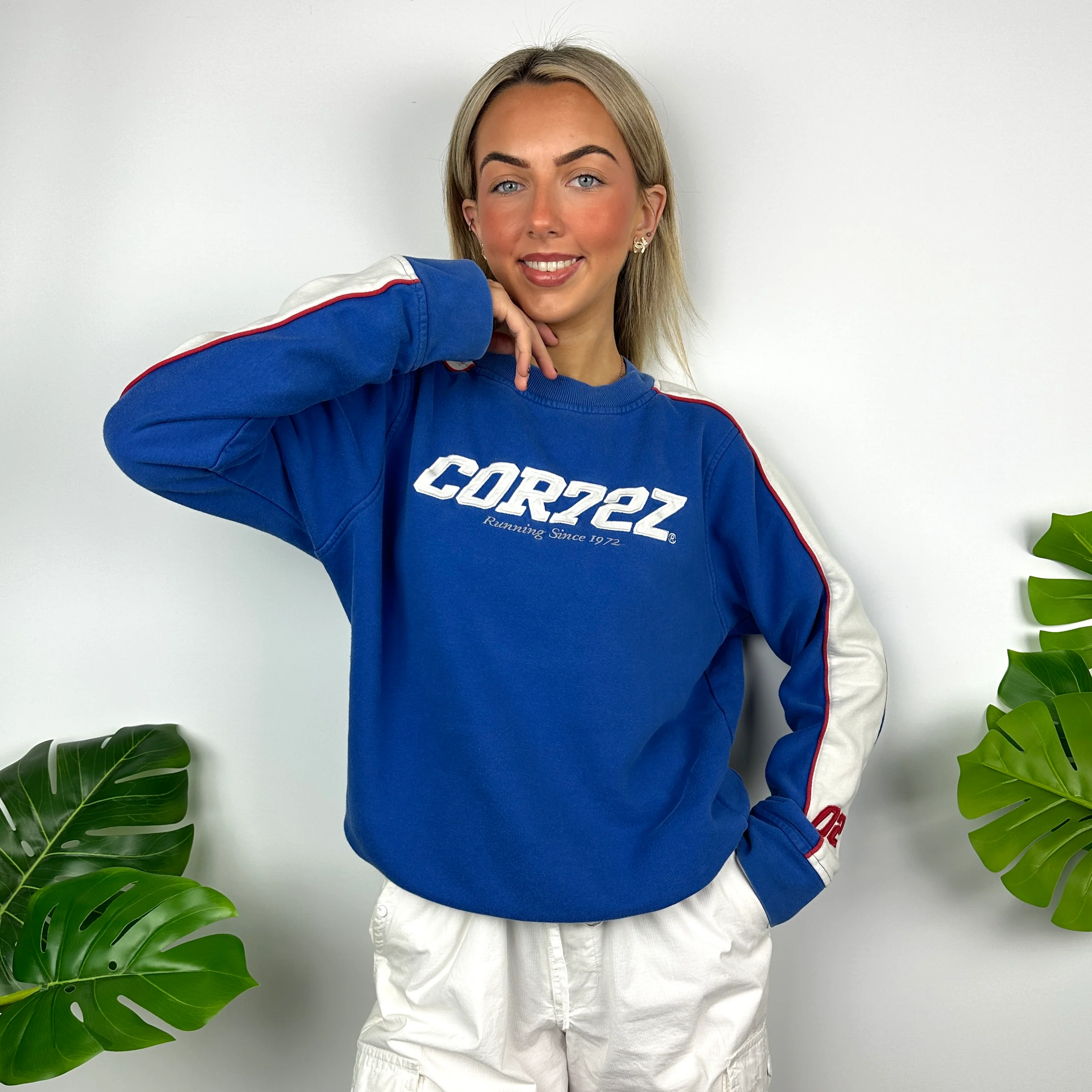 Nike Cortez Blue Embroidered Spell Out Sweatshirt (S) - Image 7