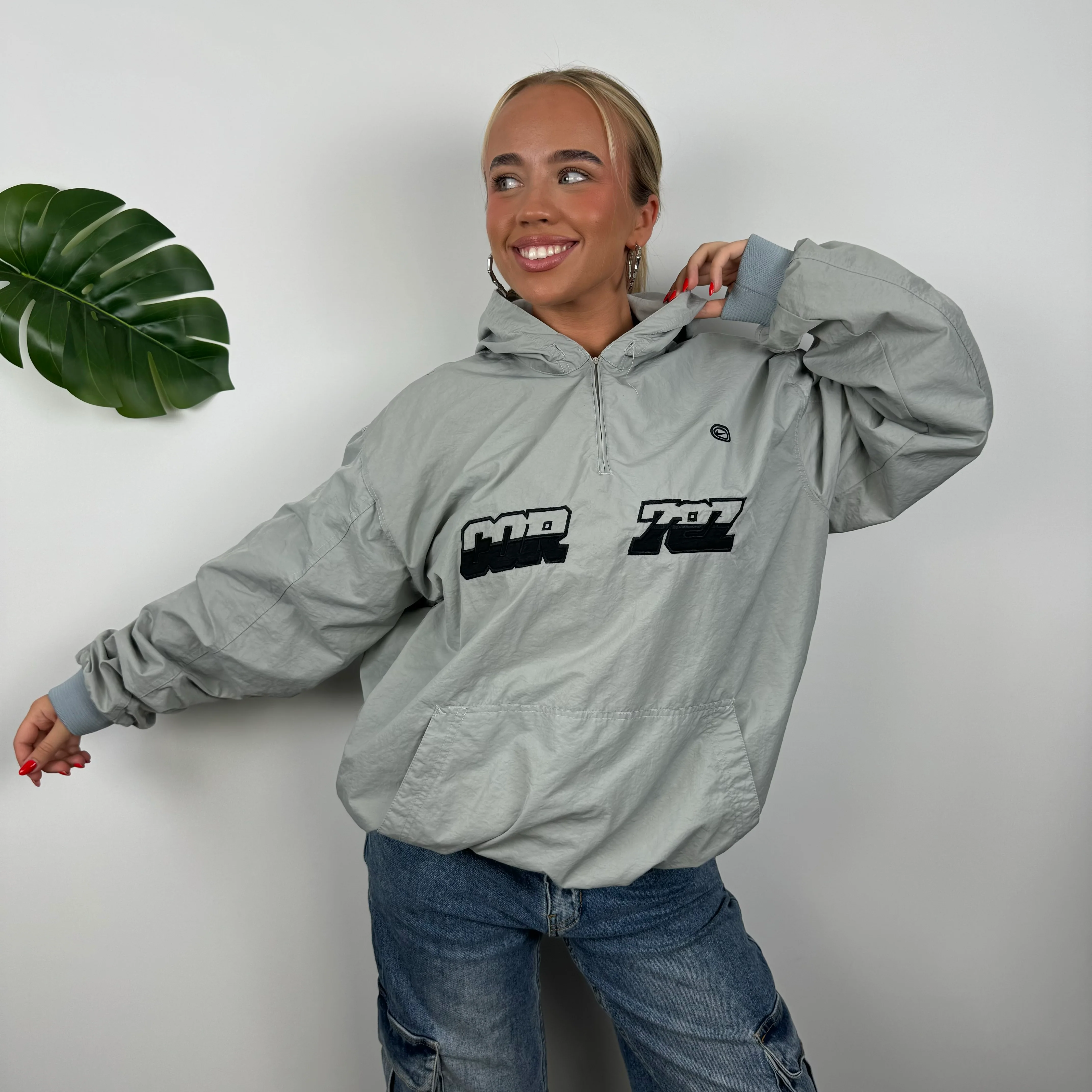 Nike Cortez Grey Embroidered Spell Out Quarter Zip Pullover Windbreaker Jacket (XL) - Image 9