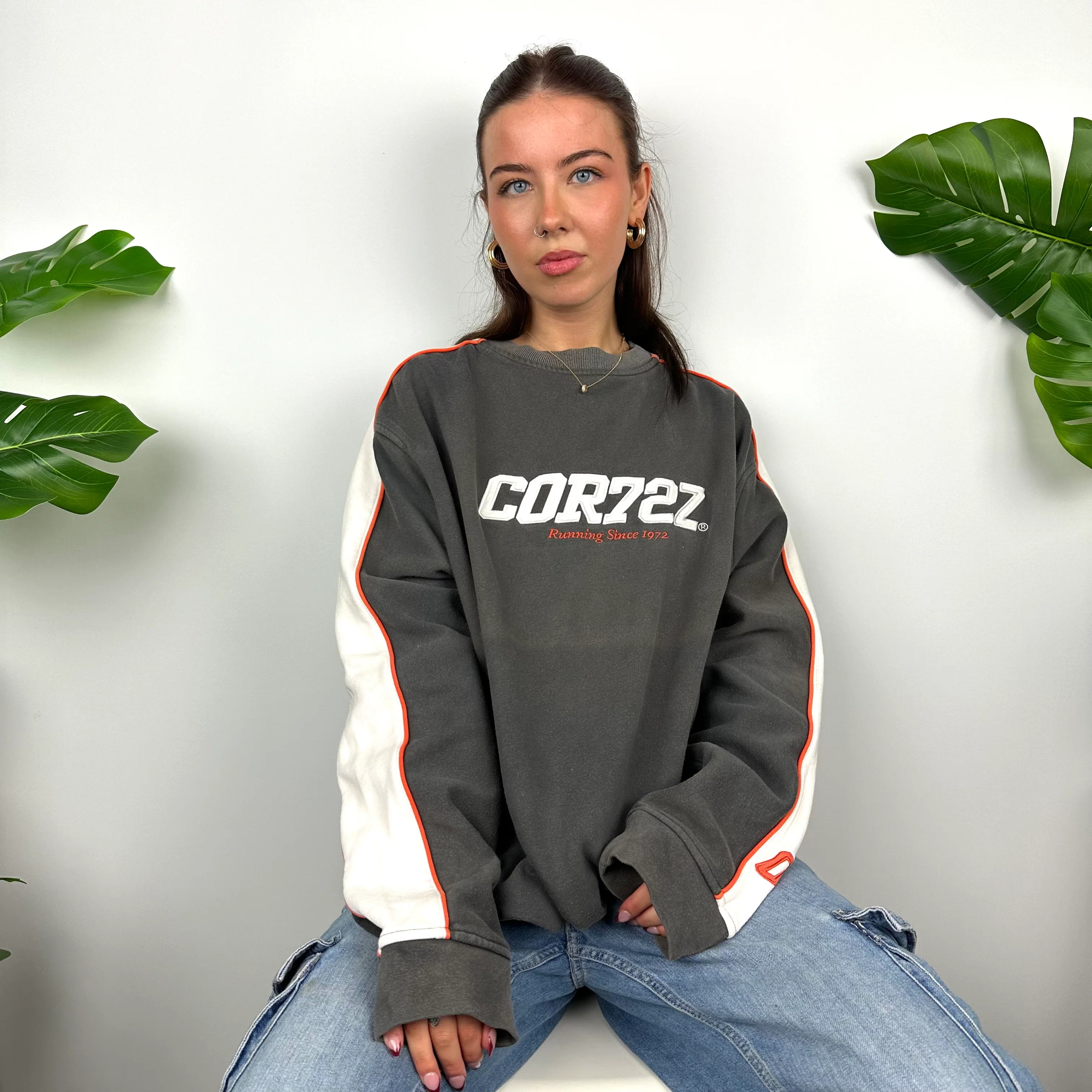 Nike Cortez Grey Embroidered Spell Out Sweatshirt (L) - Image 2