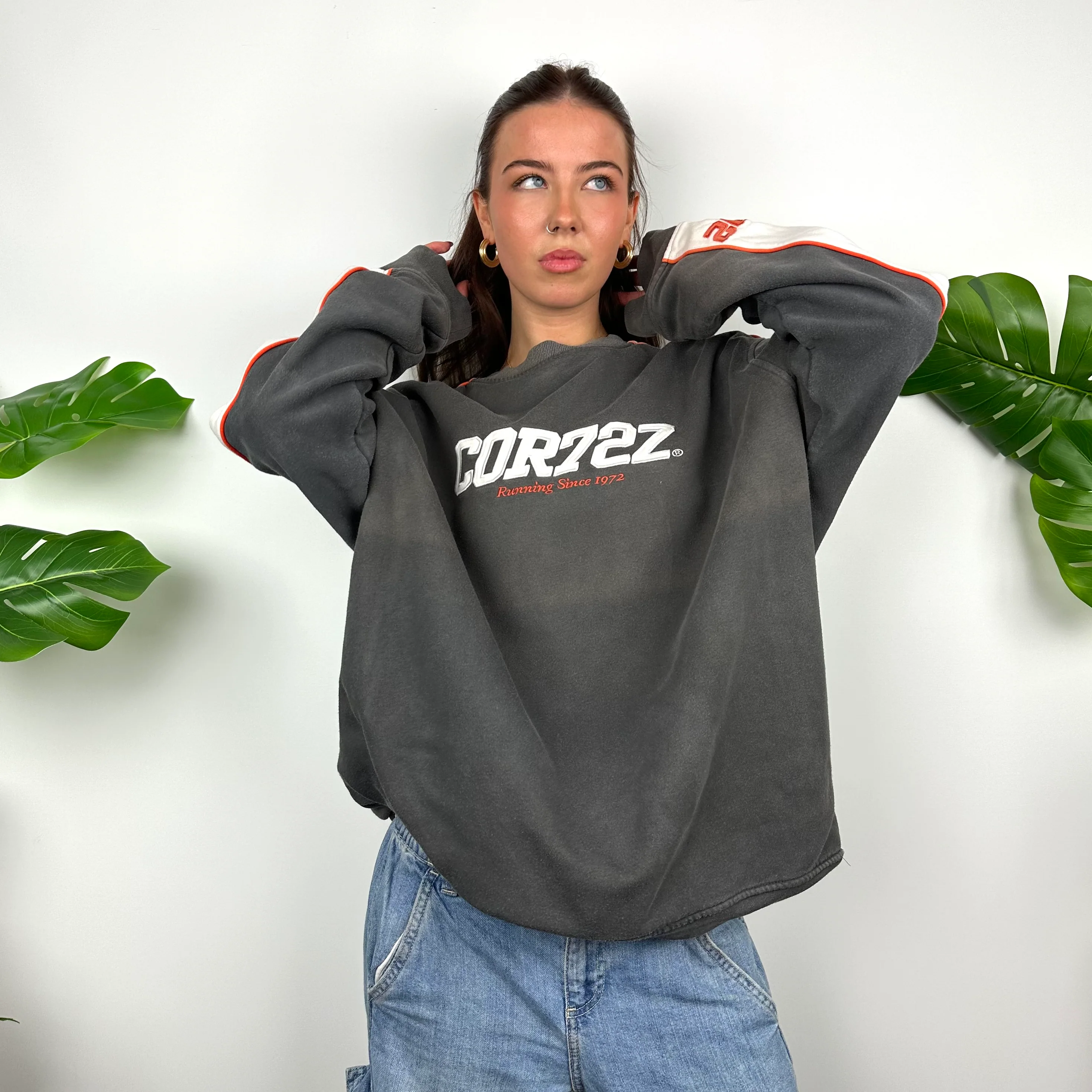Nike Cortez Grey Embroidered Spell Out Sweatshirt (L) - Image 3