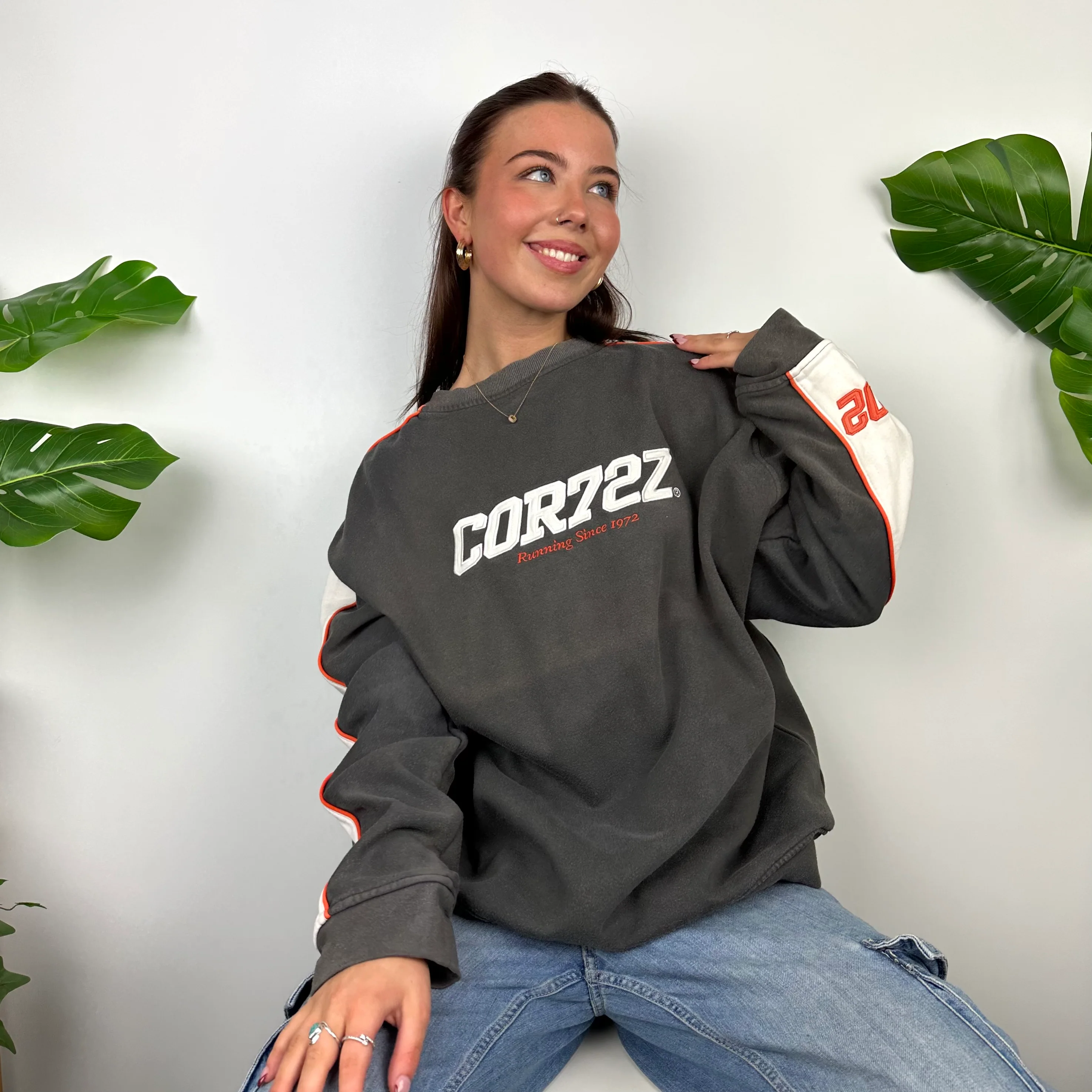 Nike Cortez Grey Embroidered Spell Out Sweatshirt (L) - Image 5