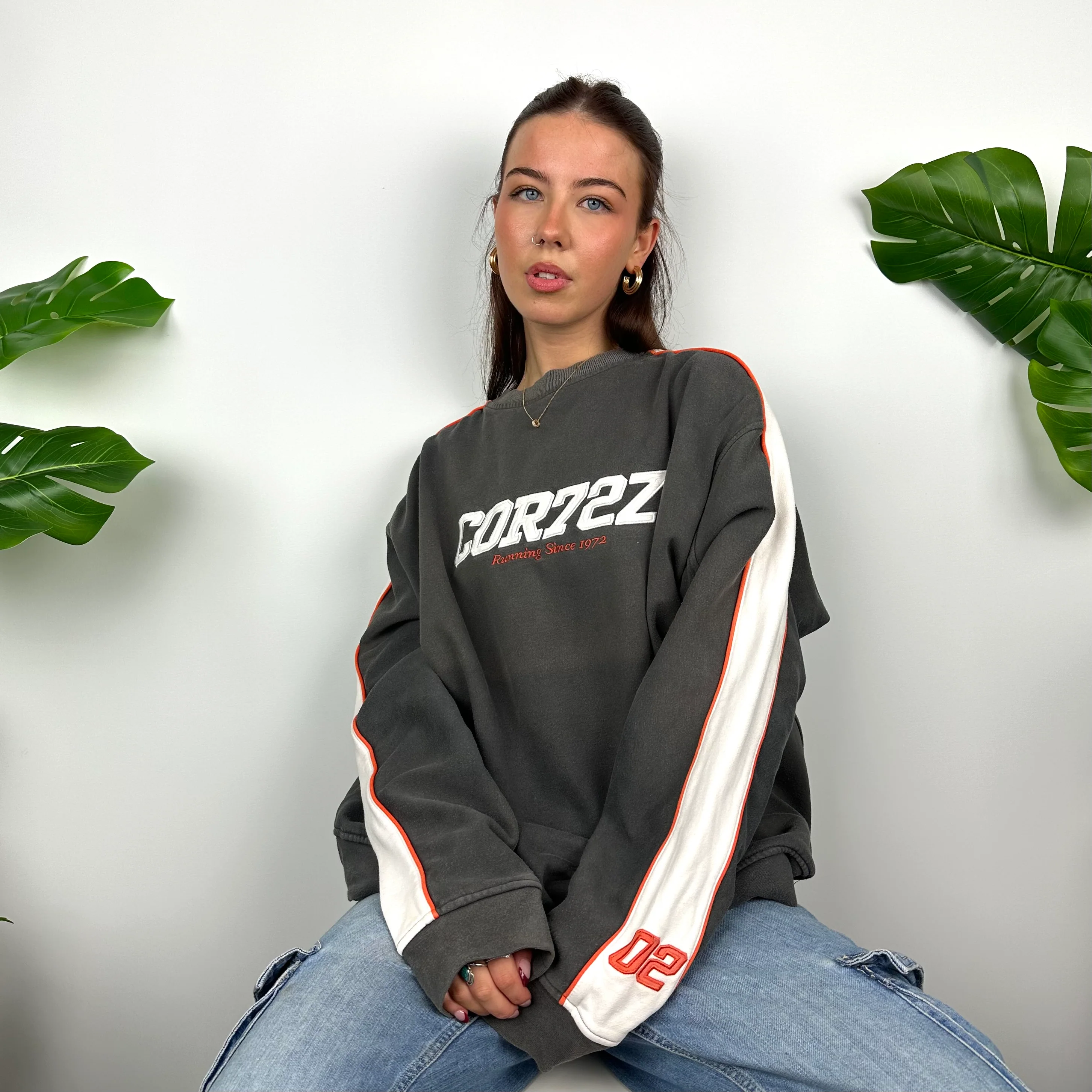 Nike Cortez Grey Embroidered Spell Out Sweatshirt (L) - Image 6
