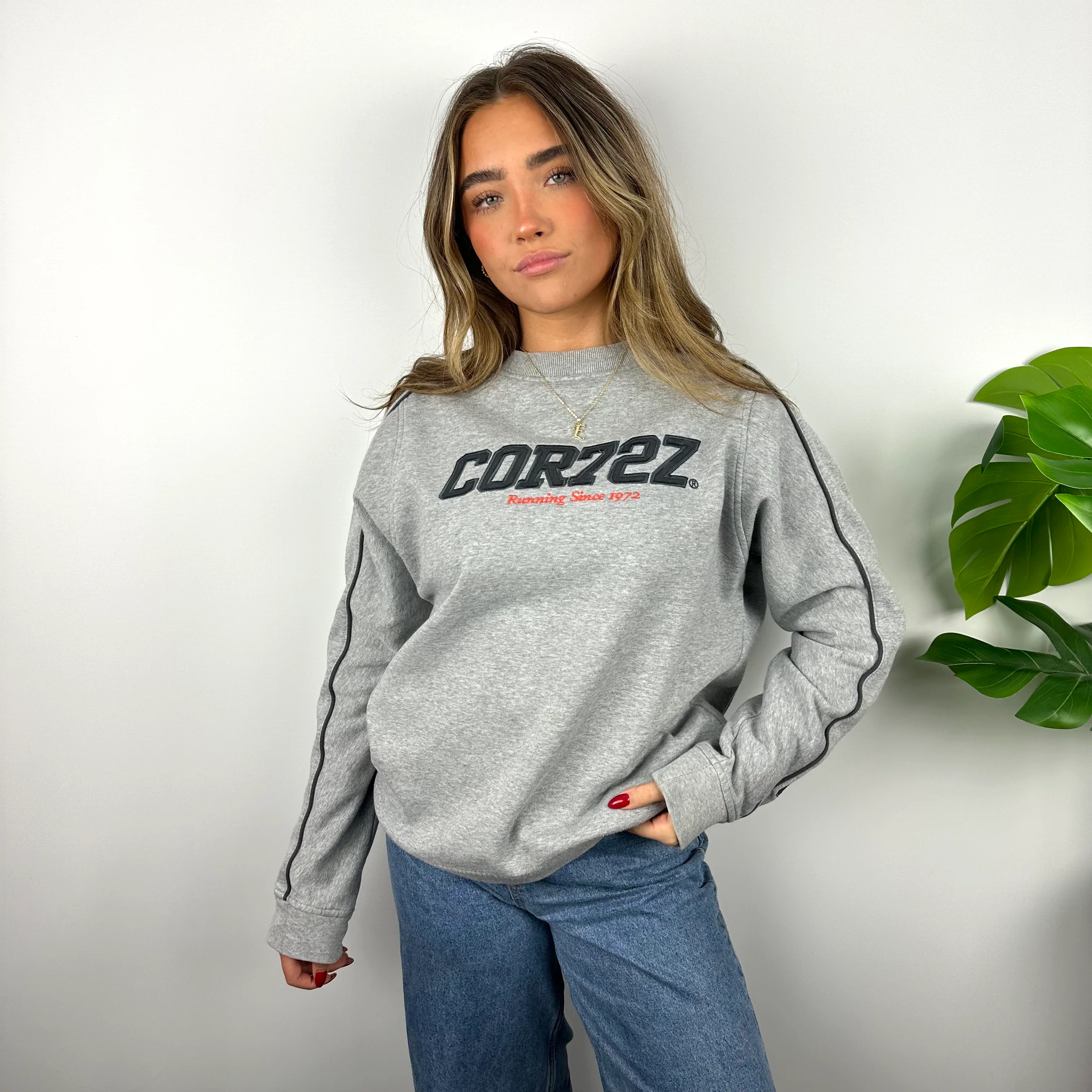 Nike Cortez Grey Embroidered Spell Out Sweatshirt (S) - Image 2