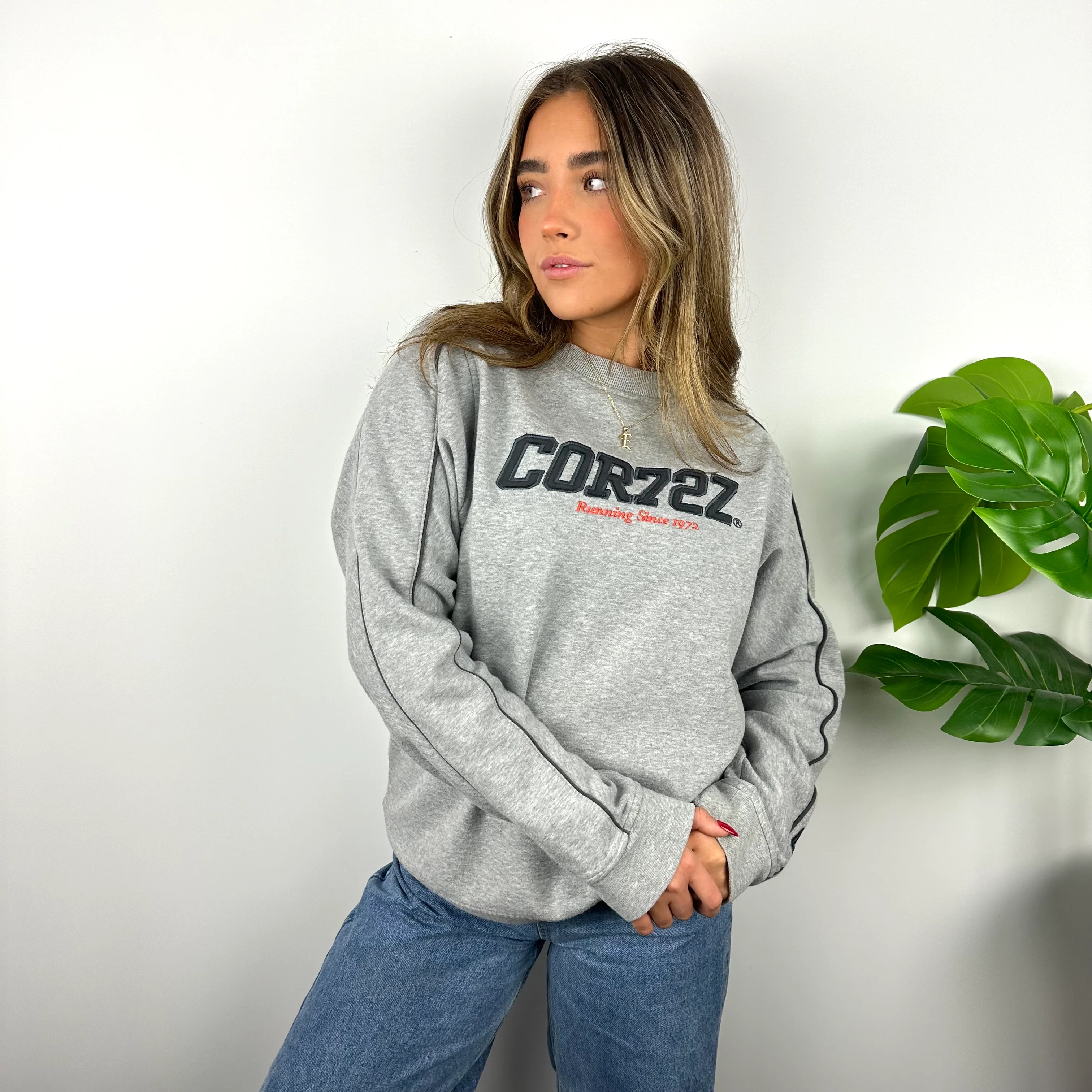 Nike Cortez Grey Embroidered Spell Out Sweatshirt (S) - Image 3