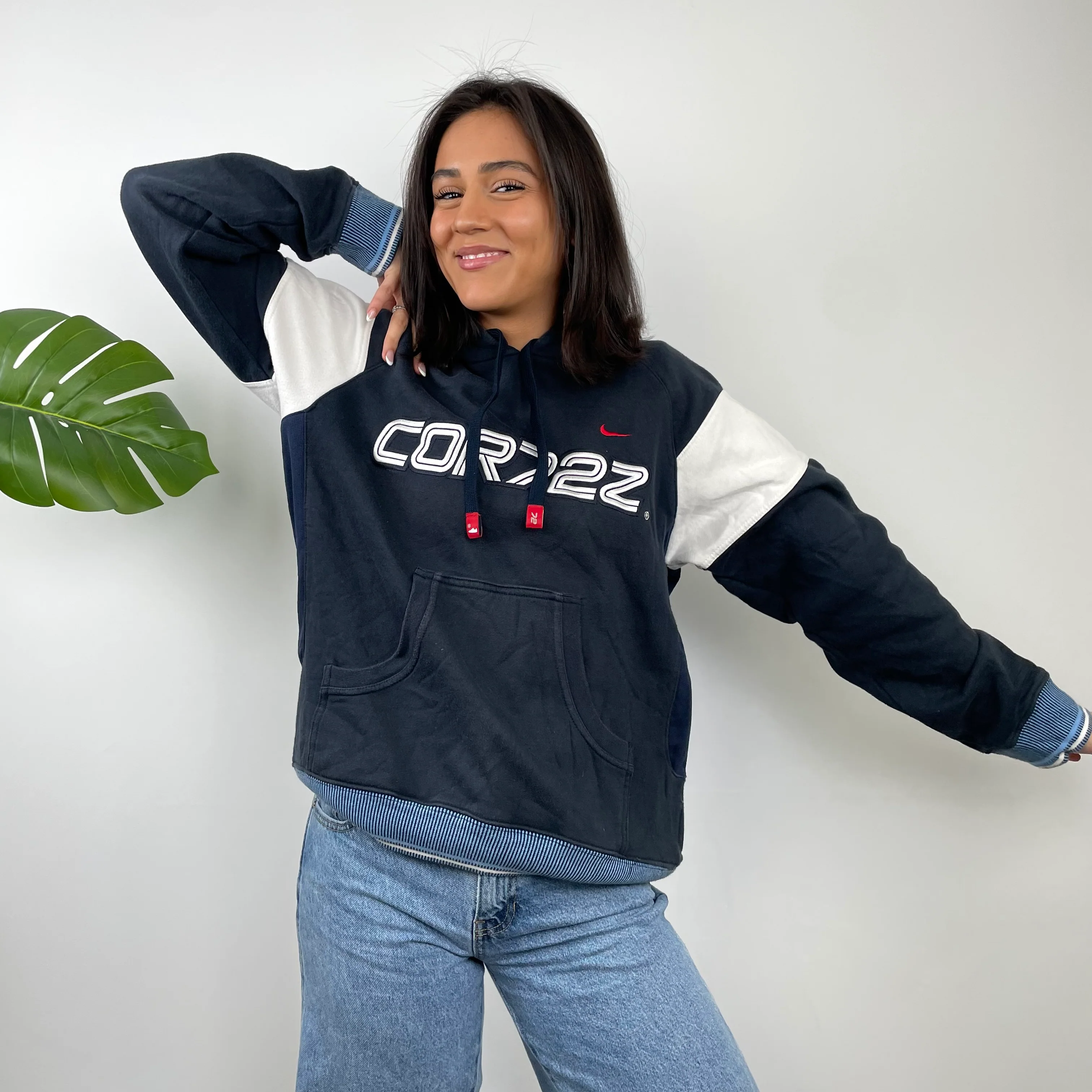 Nike Cortez Navy Embroidered Spell Out Hoodie (M) - Image 2