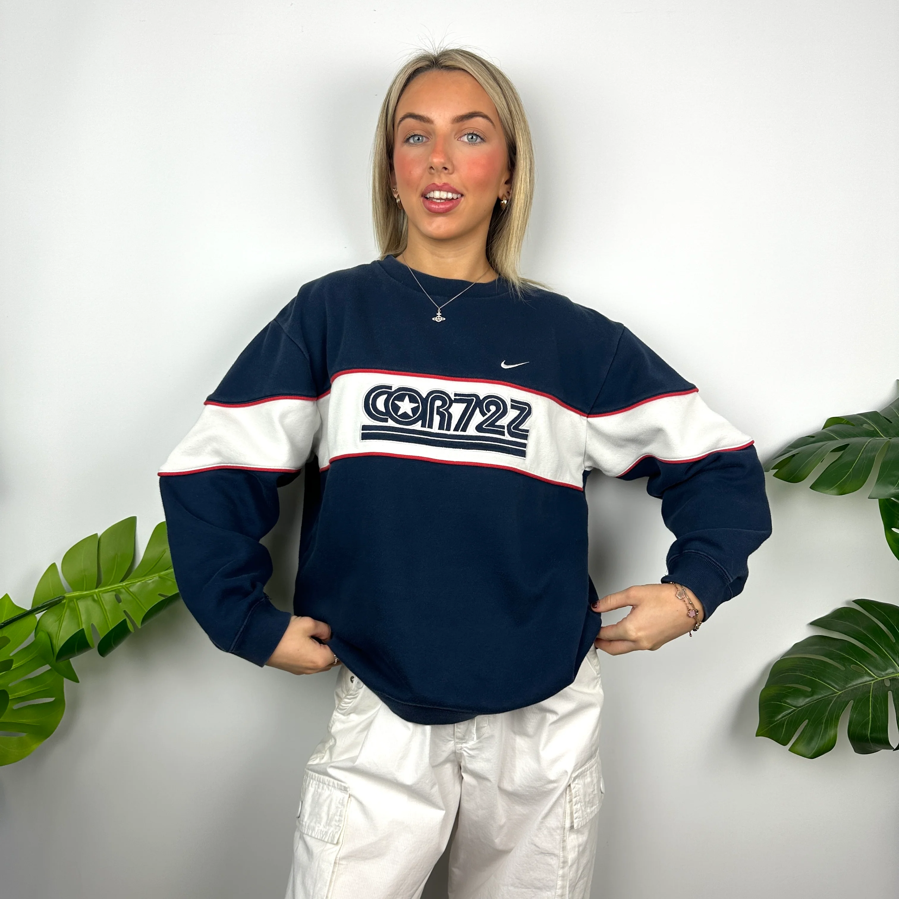 Nike Cortez Navy Embroidered Spell Out Sweatshirt (M)