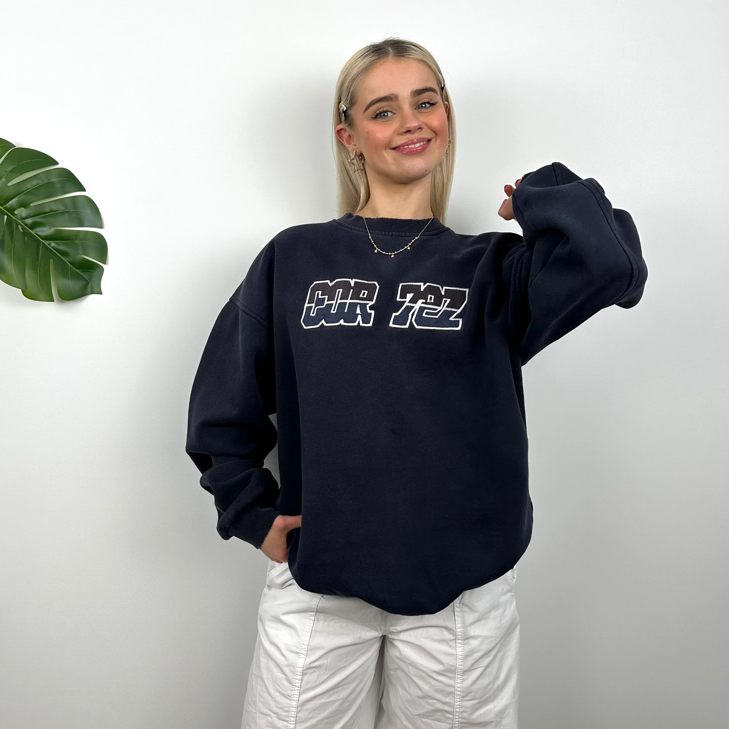 Nike Cortez Navy Embroidered Spell Out Sweatshirt (L) - Image 3