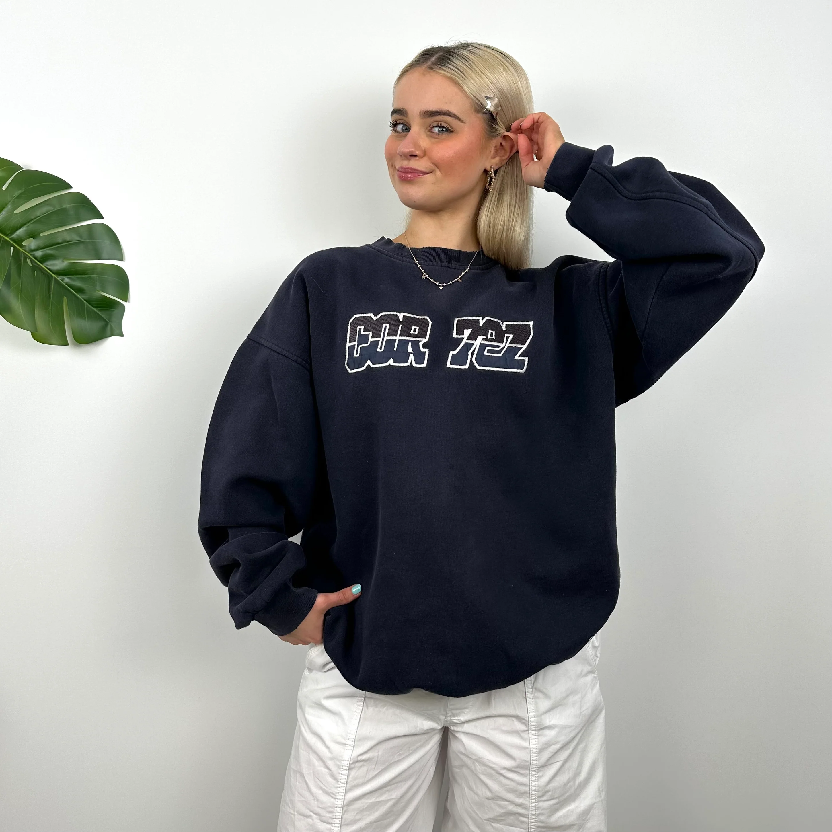 Nike Cortez Navy Embroidered Spell Out Sweatshirt (L) - Image 5