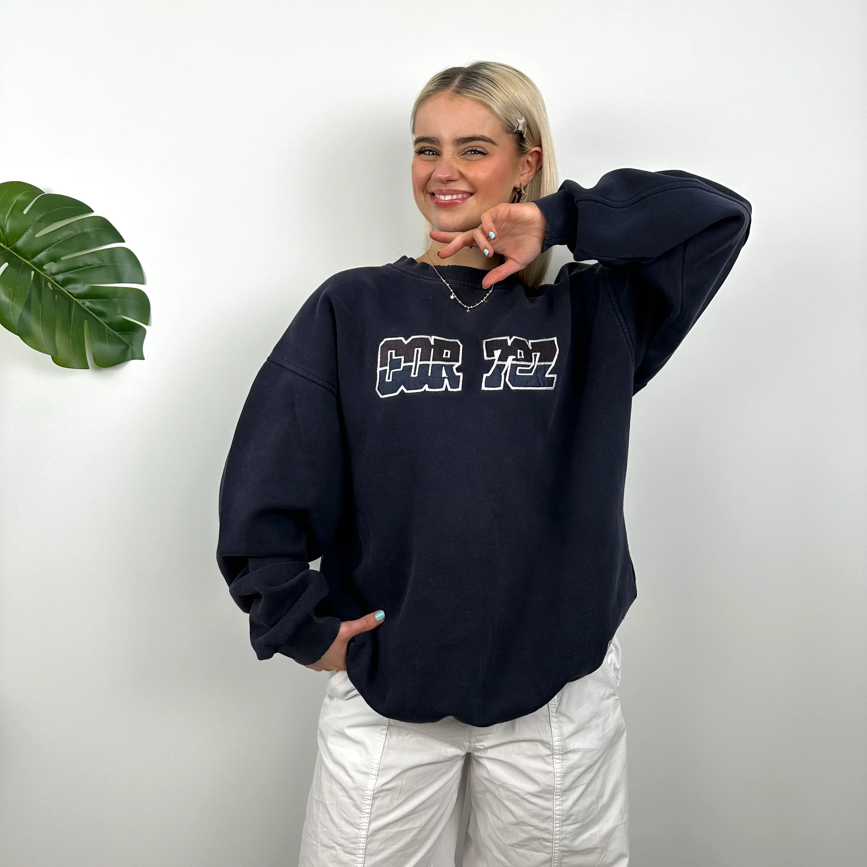 Nike Cortez Navy Embroidered Spell Out Sweatshirt (L) - Image 6