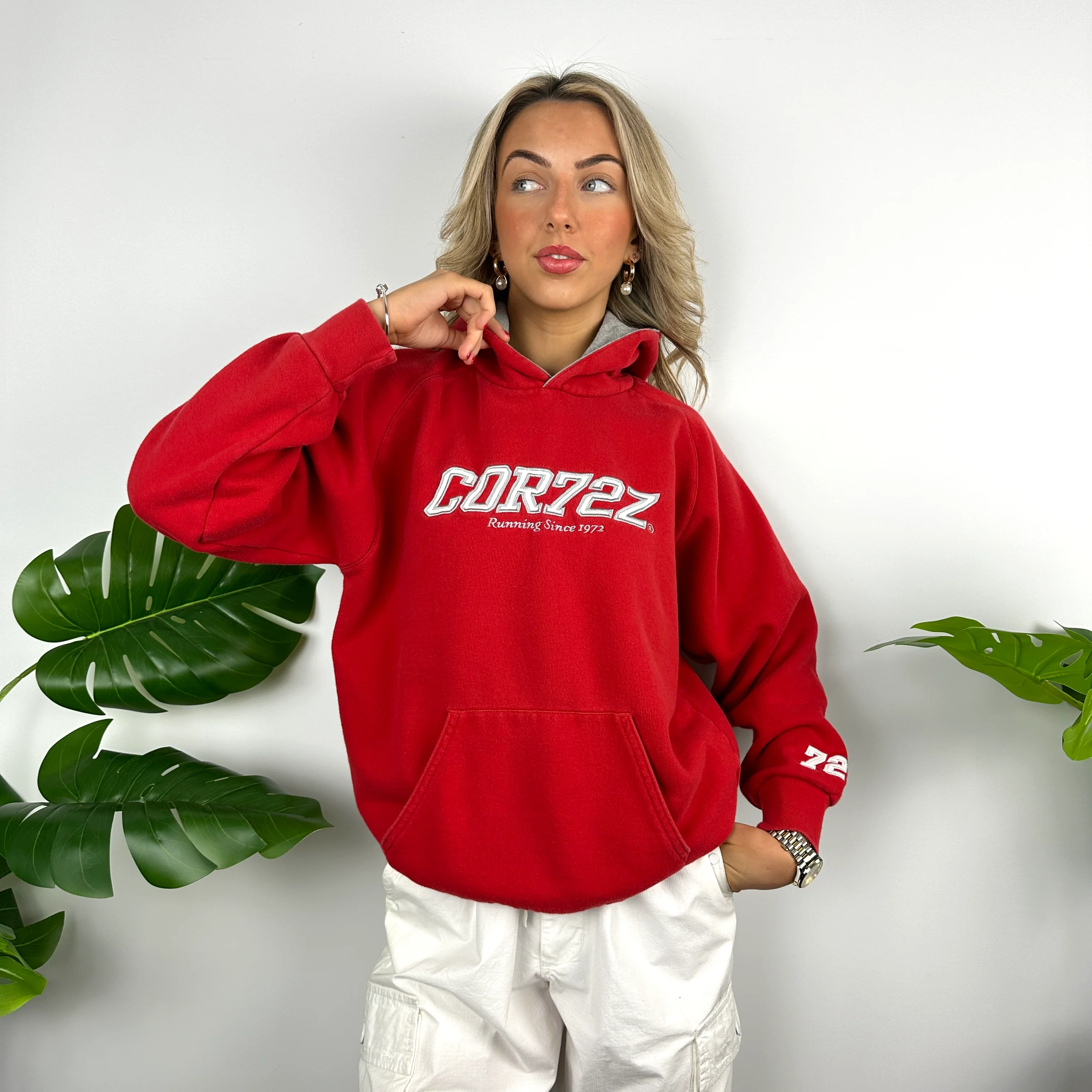 Nike Cortez Red Embroidered Spell Out Hoodie (M) - Image 3