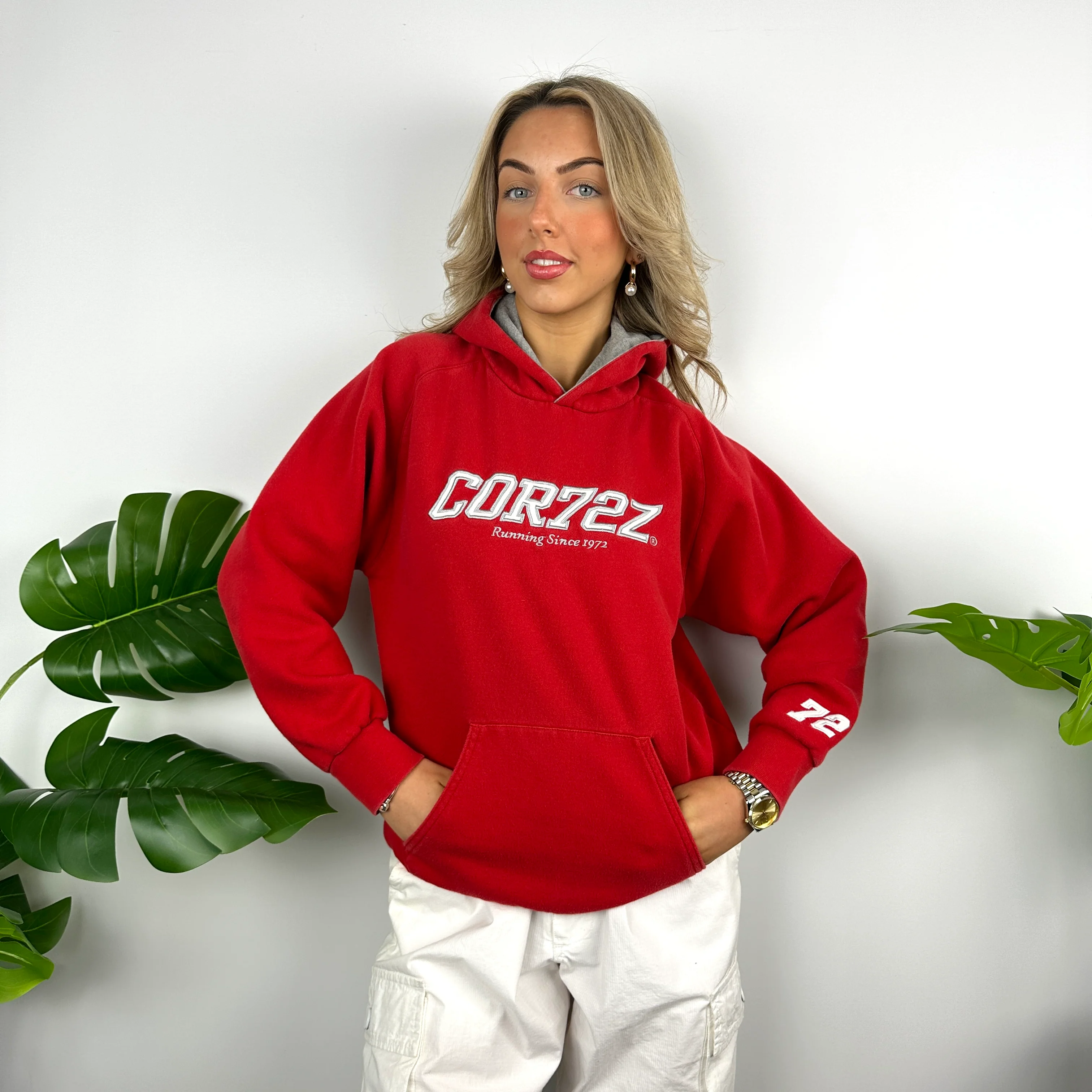 Nike Cortez Red Embroidered Spell Out Hoodie (M) - Image 5
