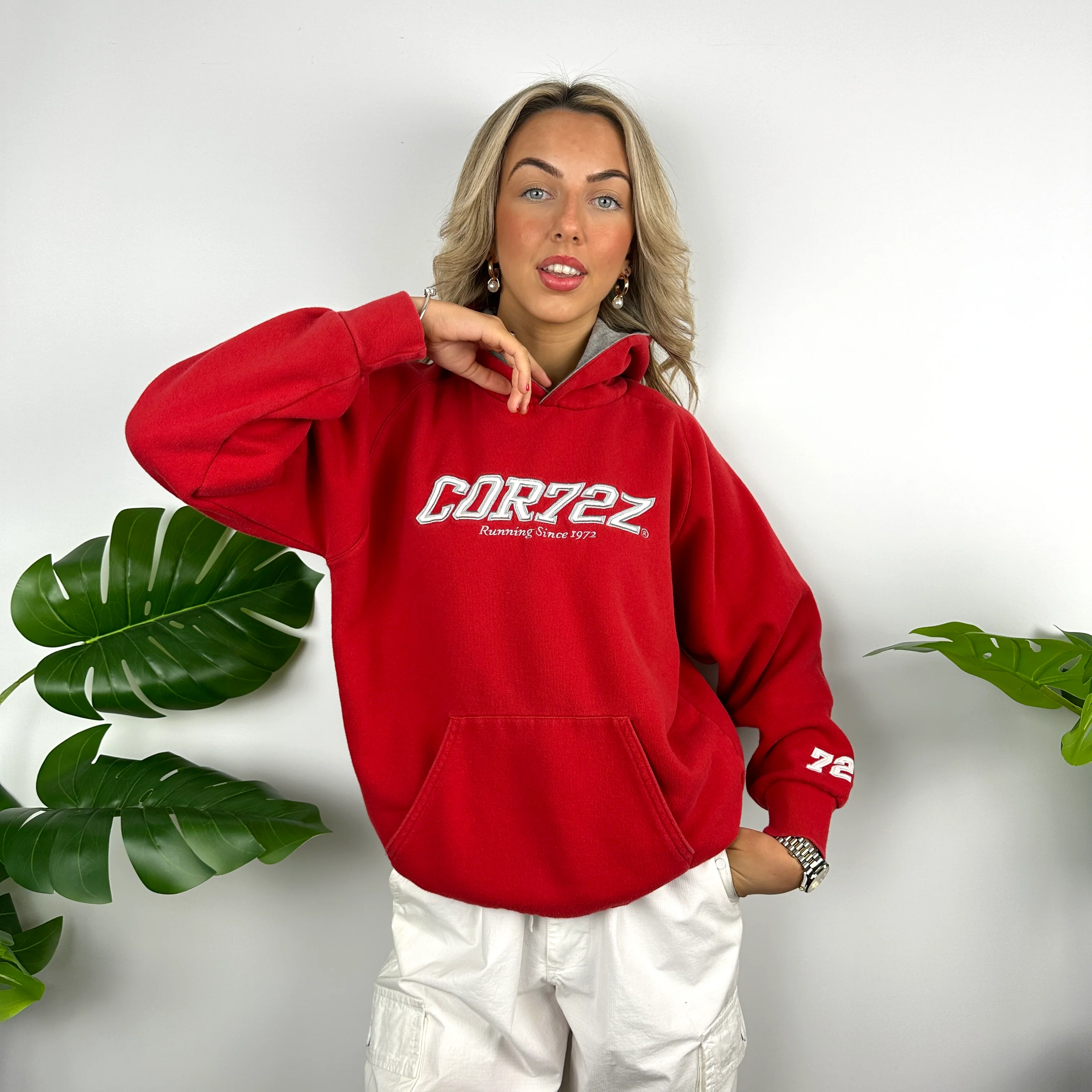 Nike Cortez Red Embroidered Spell Out Hoodie (M) - Image 6